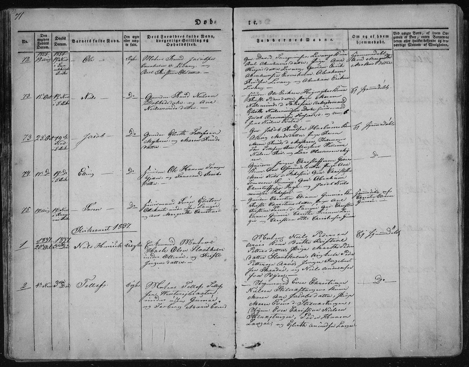 Sannidal kirkebøker, AV/SAKO-A-296/F/Fa/L0006: Ministerialbok nr. 6, 1831-1847, s. 71