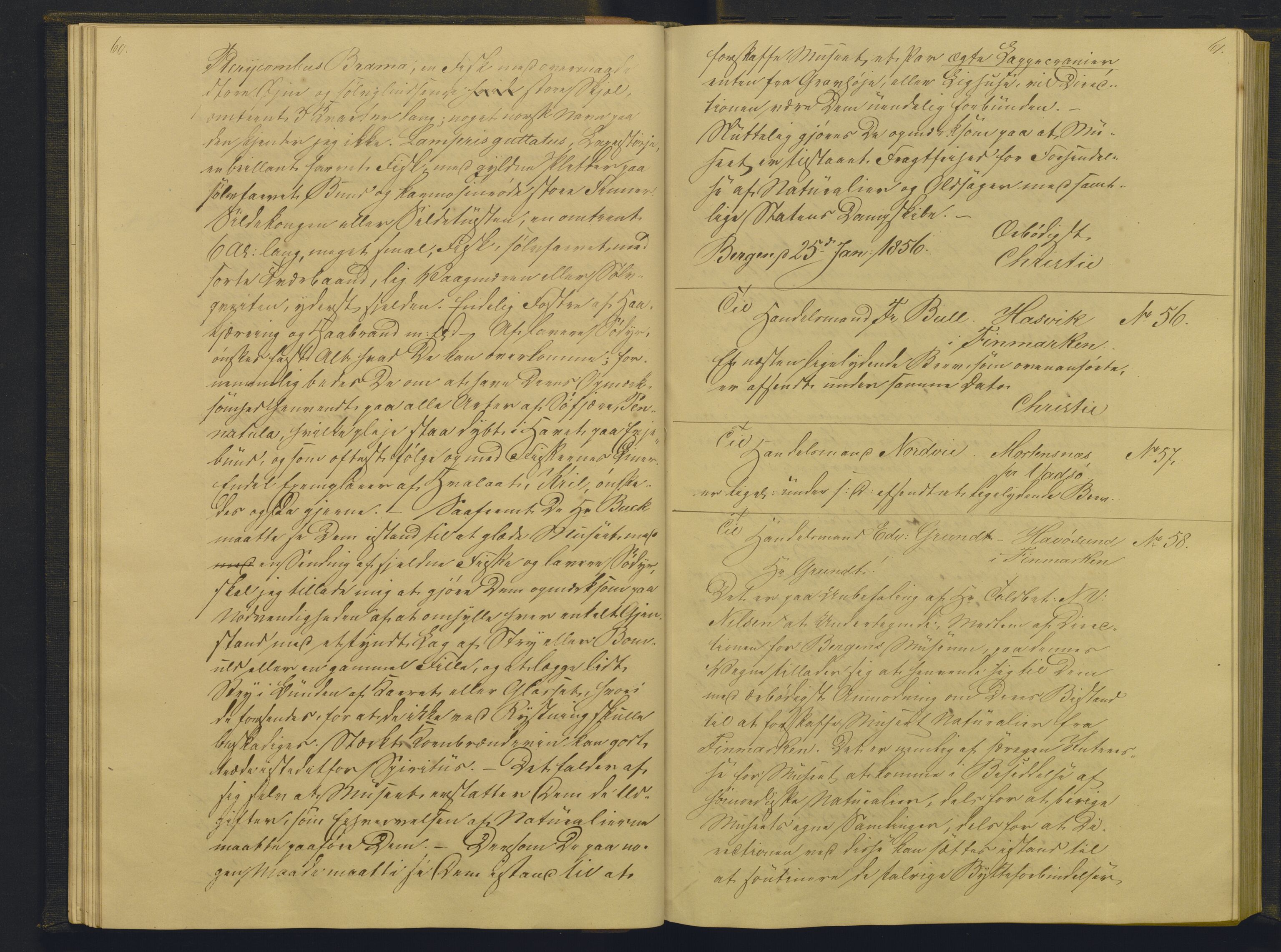 Bergens Museum, AV/SAB-A-17301/08/B/Ba/L0001: Kopibok , 1852-1874, s. 60-61
