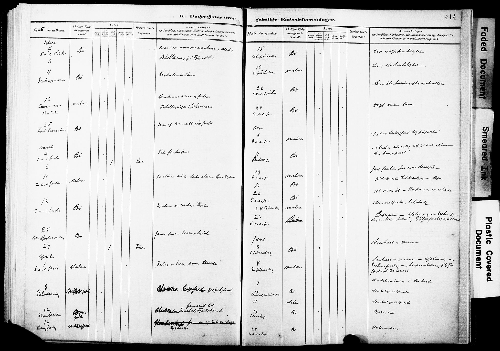 Ministerialprotokoller, klokkerbøker og fødselsregistre - Nordland, AV/SAT-A-1459/891/L1305: Ministerialbok nr. 891A10, 1895-1921, s. 414