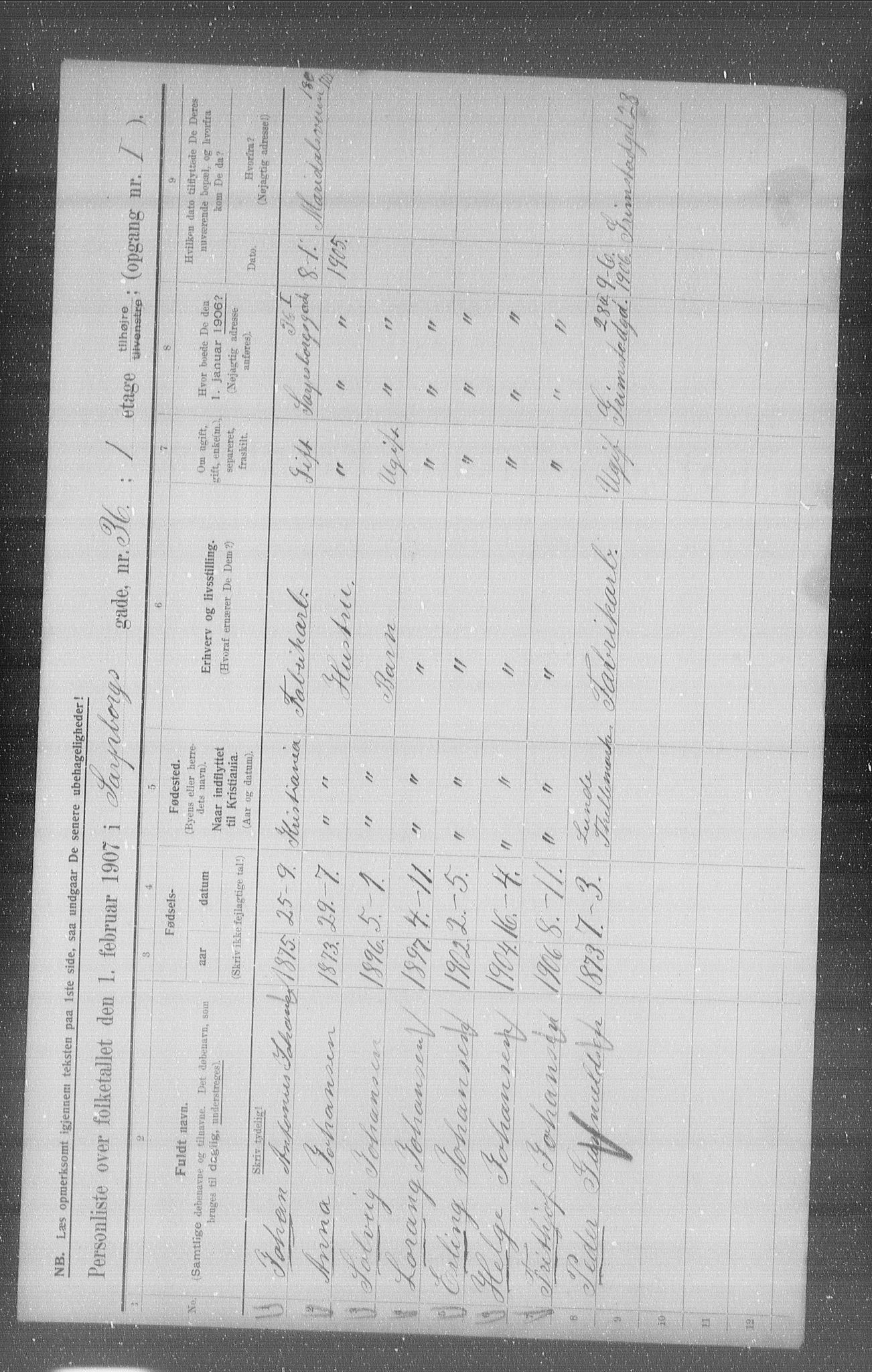 OBA, Kommunal folketelling 1.2.1907 for Kristiania kjøpstad, 1907, s. 45634