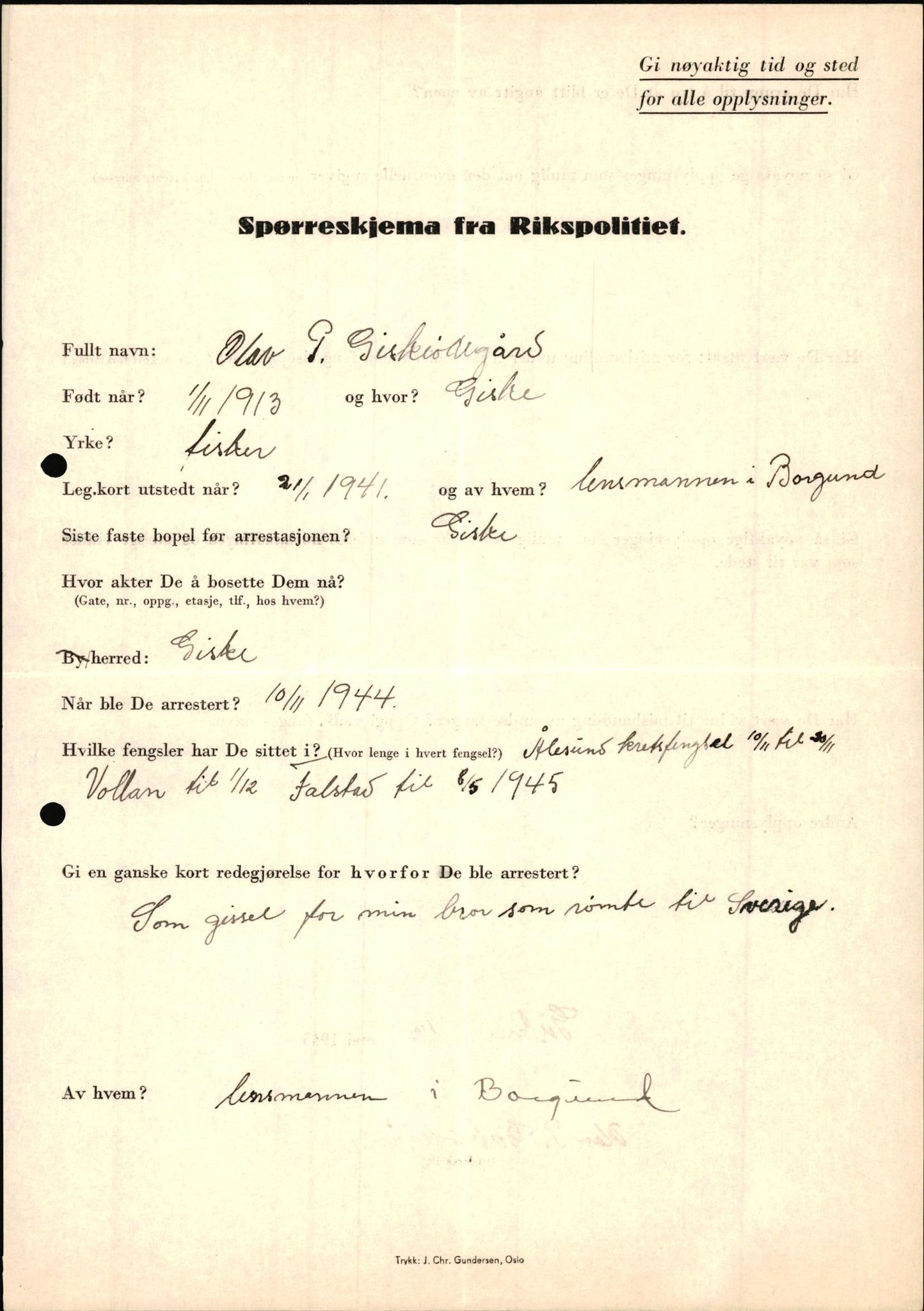 Rikspolitisjefen, AV/RA-S-1560/L/L0005: Gidske, Peder Martin -  Hansell, Georg, 1940-1945, s. 23