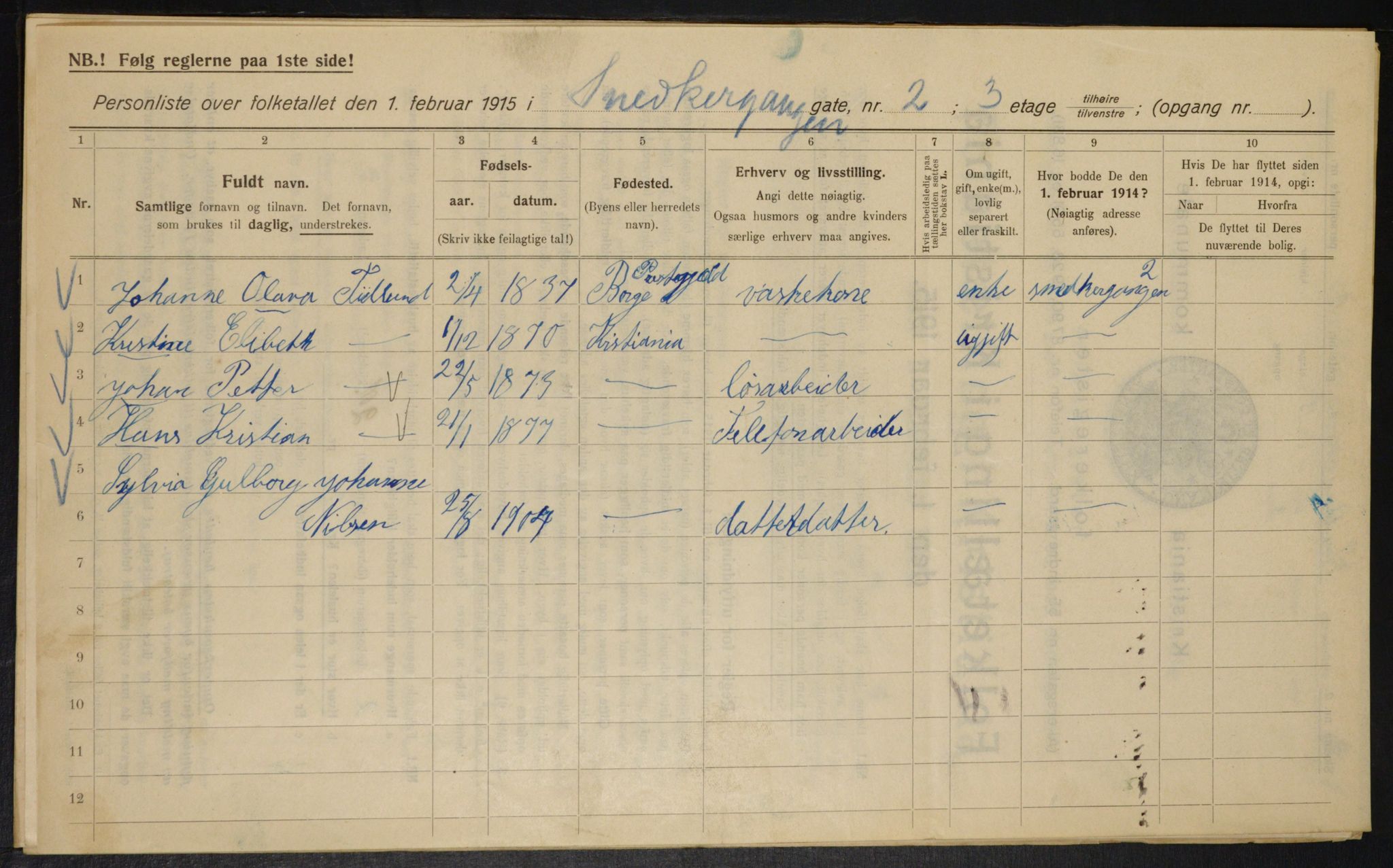 OBA, Kommunal folketelling 1.2.1915 for Kristiania, 1915, s. 97823