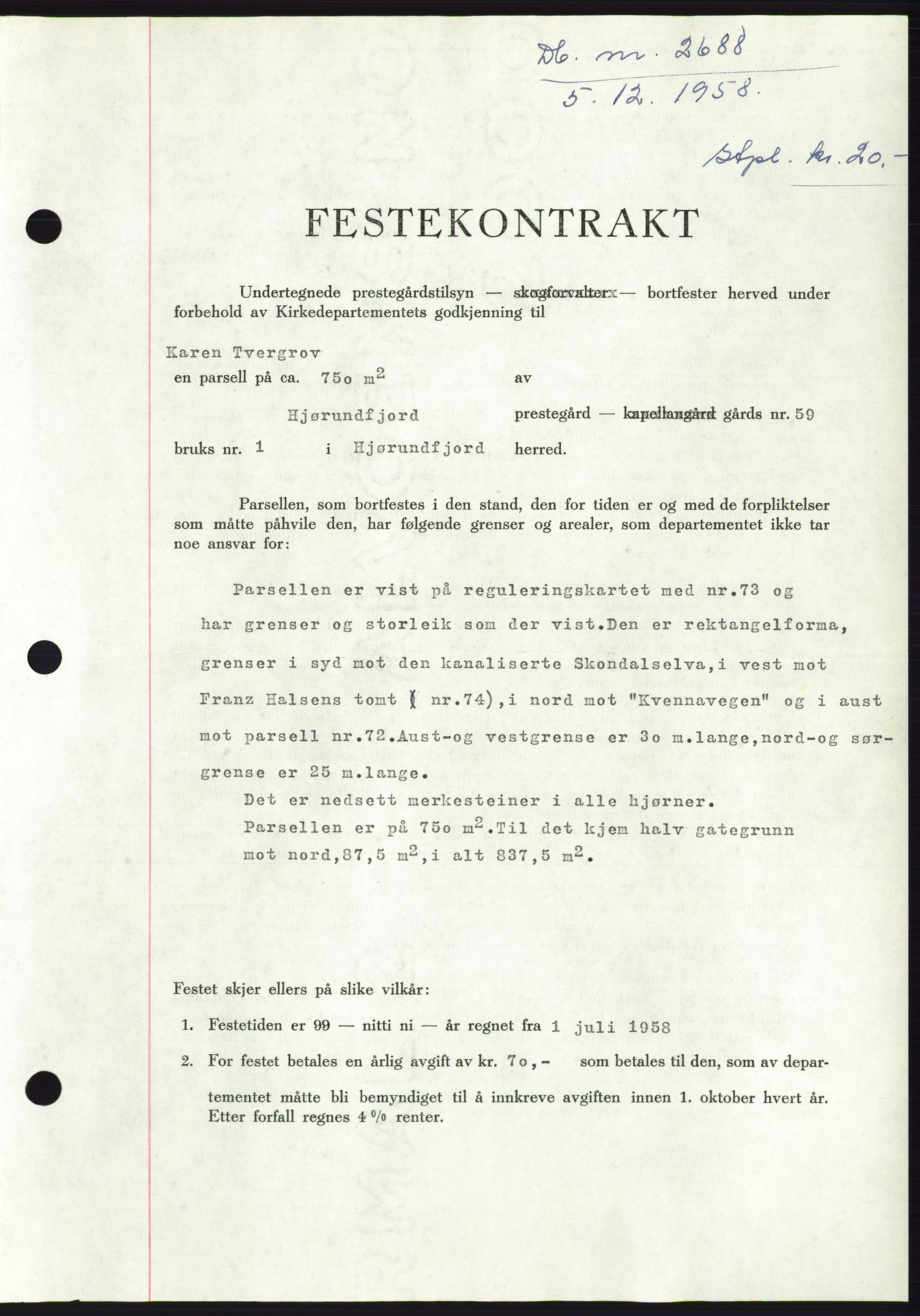 Søre Sunnmøre sorenskriveri, SAT/A-4122/1/2/2C/L0111: Pantebok nr. 37A, 1958-1959, Dagboknr: 2688/1958