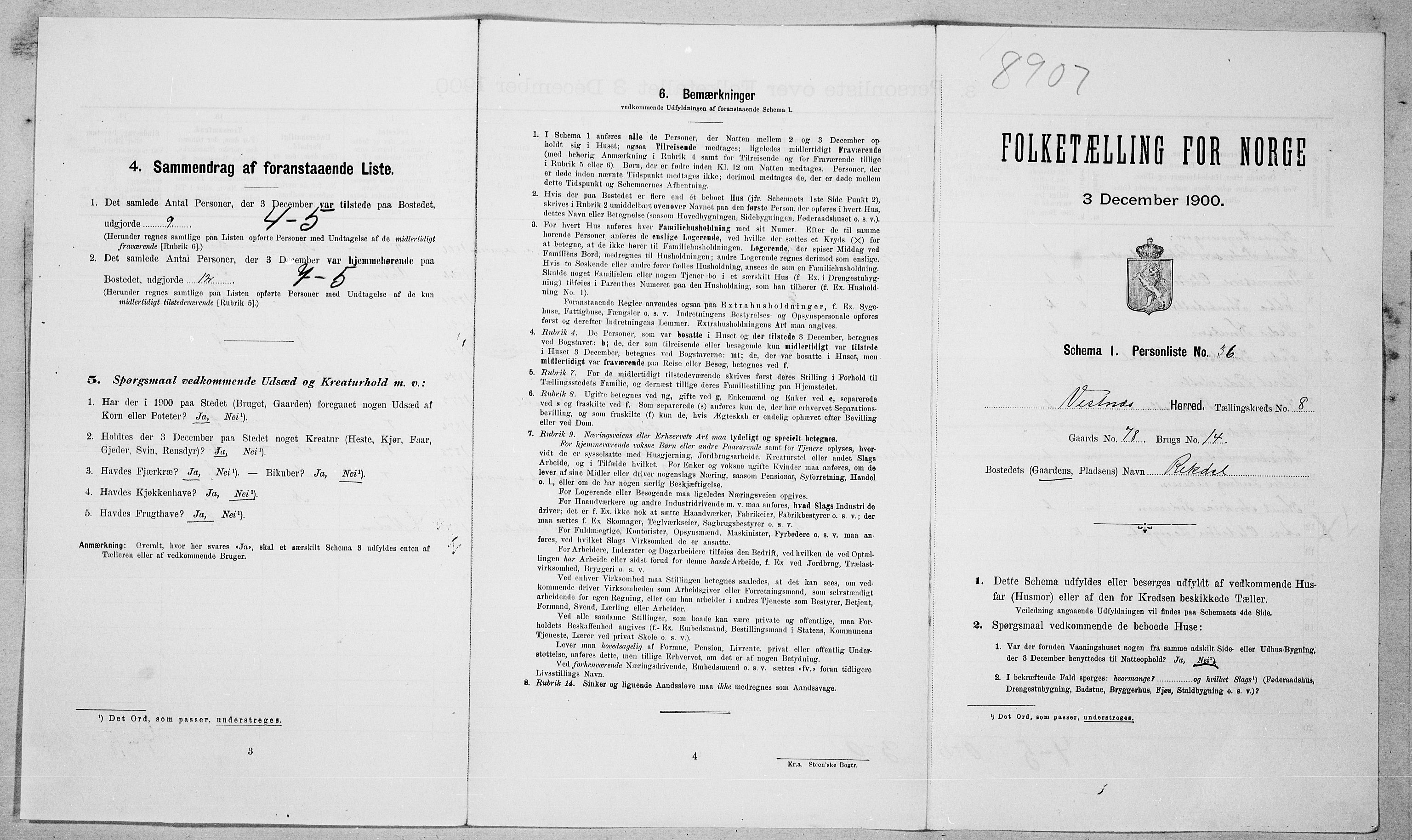 SAT, Folketelling 1900 for 1535 Vestnes herred, 1900, s. 854