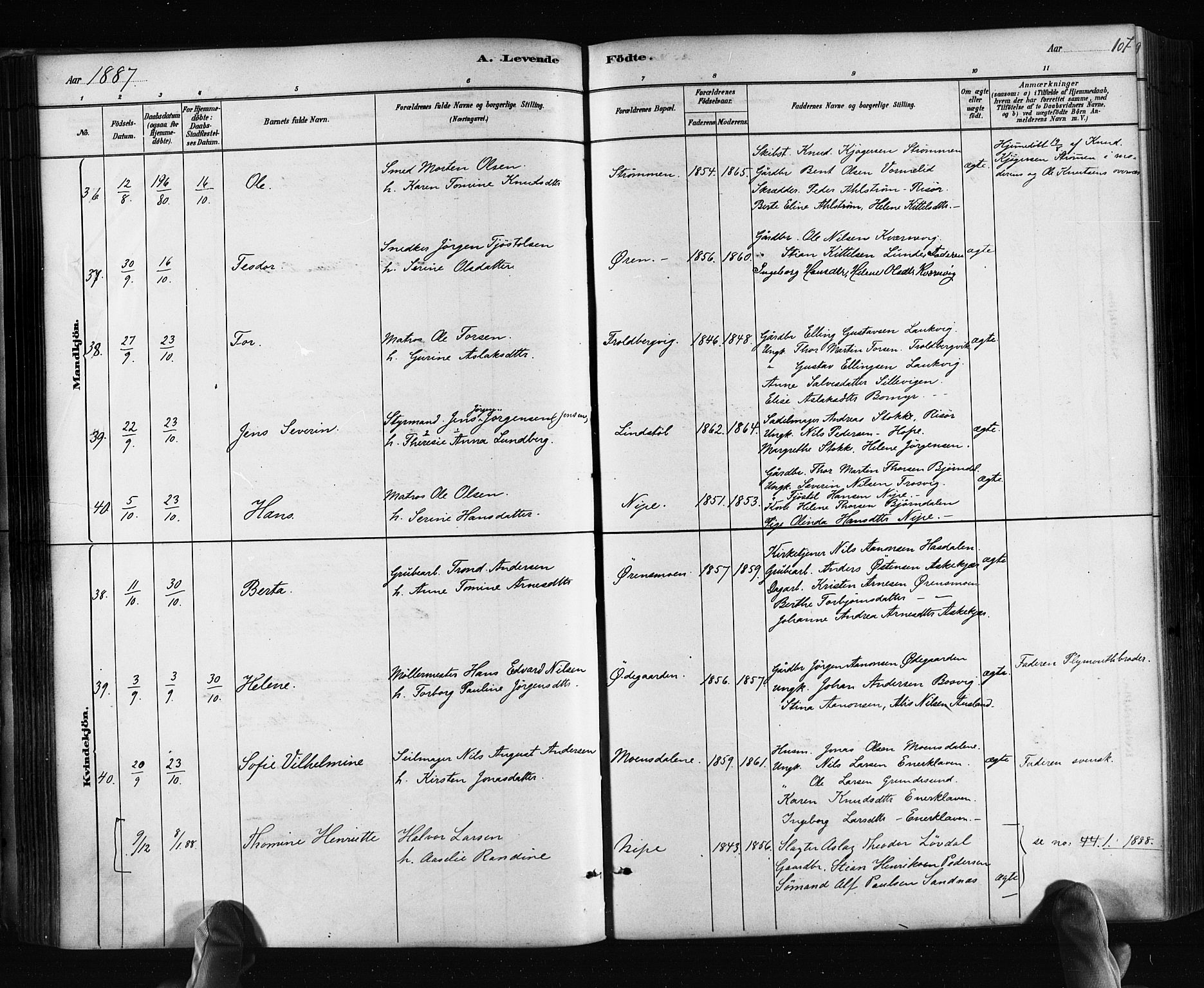 Søndeled sokneprestkontor, AV/SAK-1111-0038/F/Fa/L0004: Ministerialbok nr. A 4, 1880-1889, s. 107