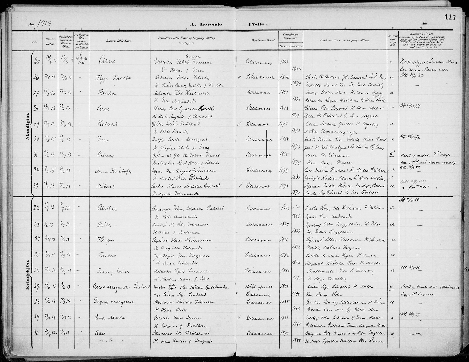 Lillehammer prestekontor, AV/SAH-PREST-088/H/Ha/Haa/L0001: Ministerialbok nr. 1, 1901-1916, s. 117
