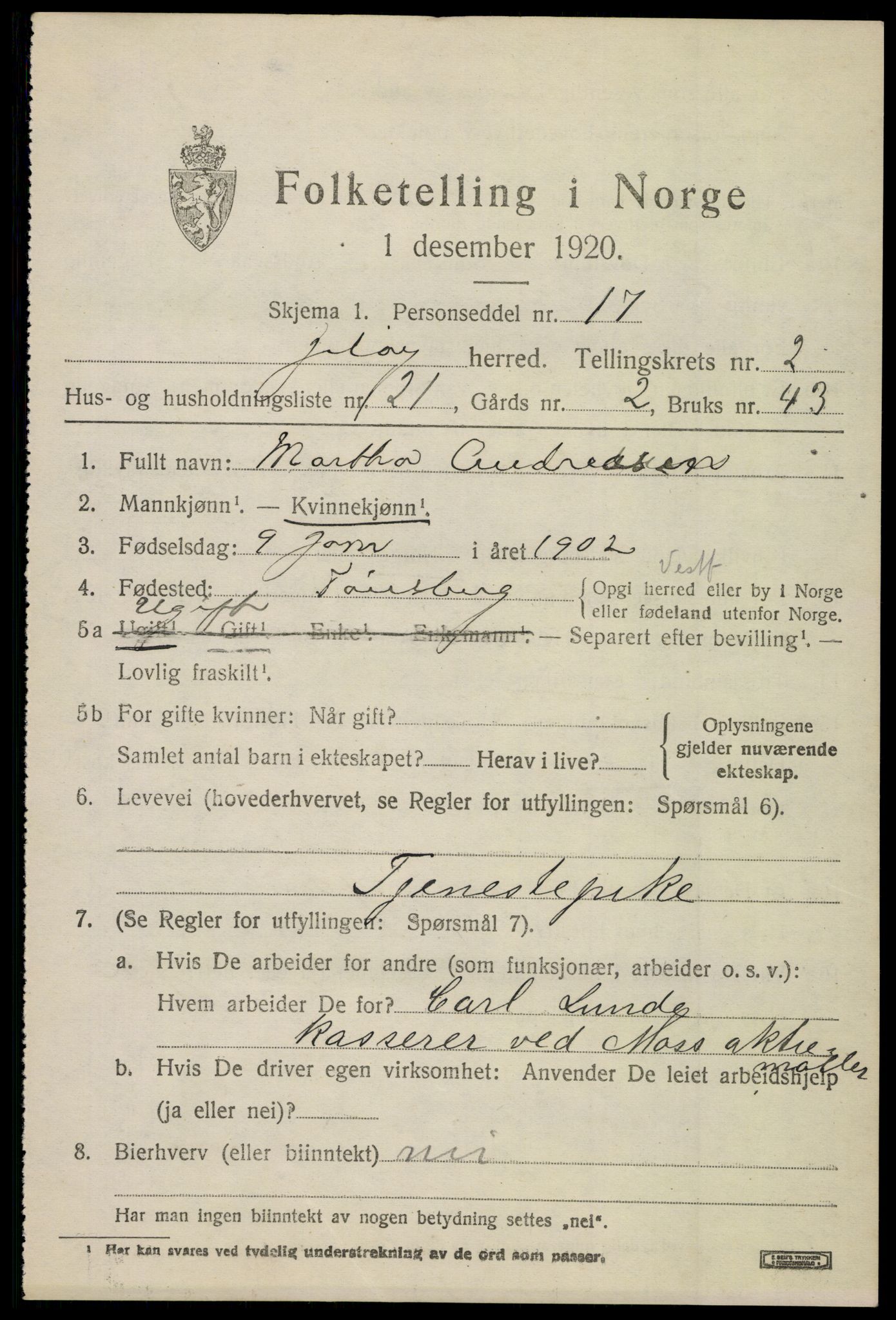 SAO, Folketelling 1920 for 0194 Moss herred, 1920, s. 2381