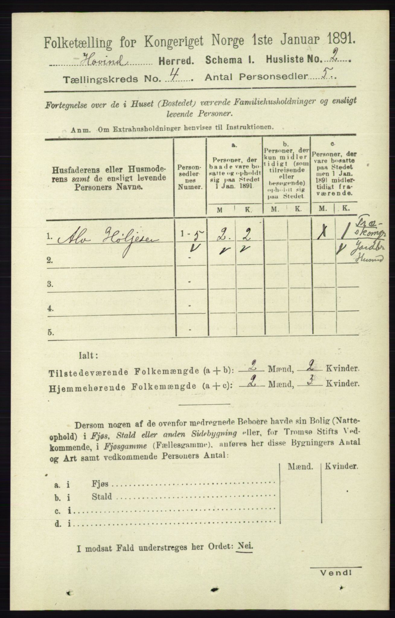 RA, Folketelling 1891 for 0825 Hovin herred, 1891, s. 782