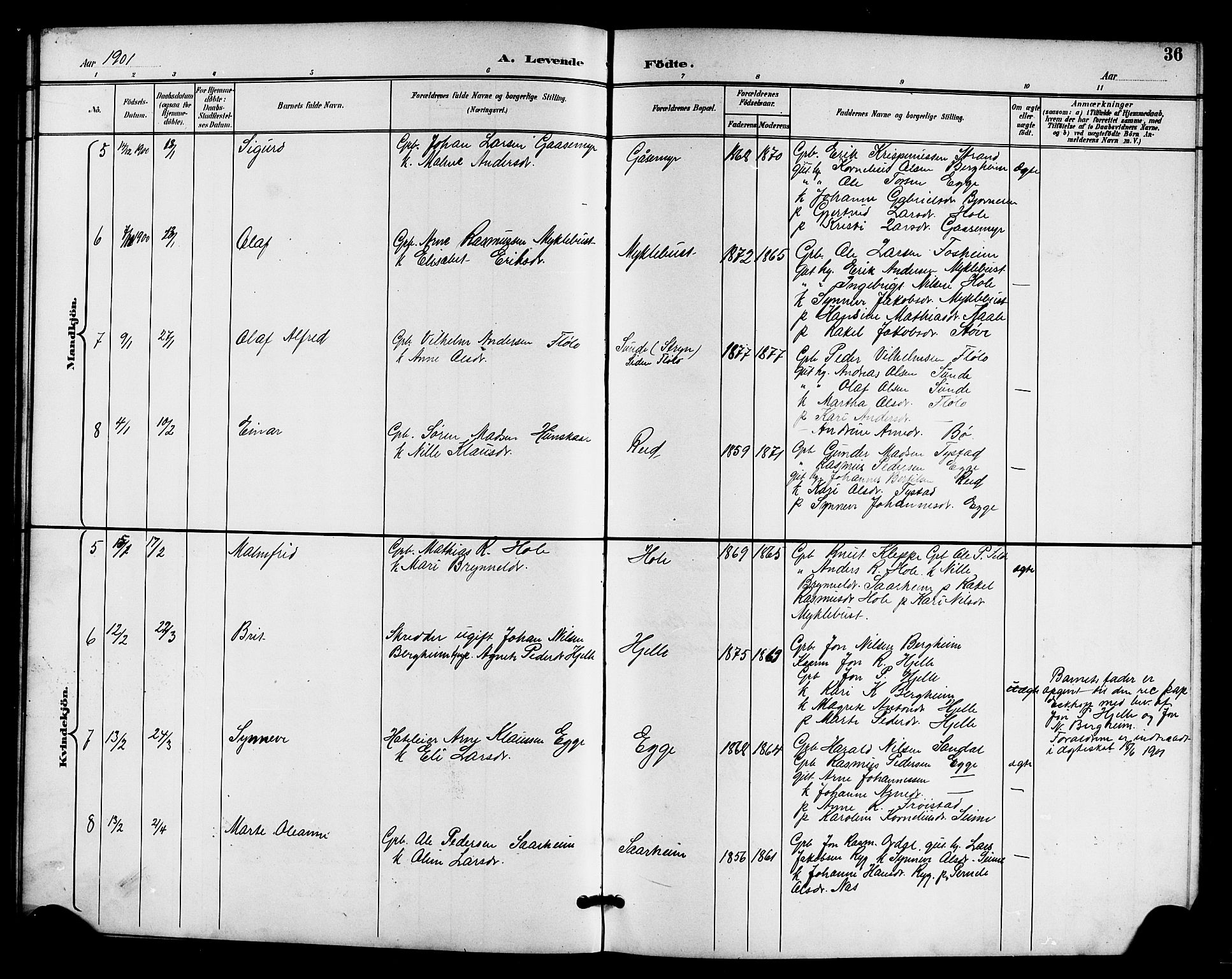 Gloppen sokneprestembete, AV/SAB-A-80101/H/Hab/Habc/L0002: Klokkerbok nr. C 2, 1896-1910, s. 36