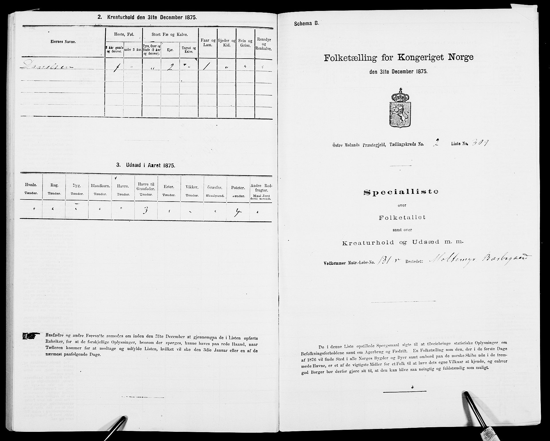 SAK, Folketelling 1875 for 0918P Austre Moland prestegjeld, 1875, s. 1094