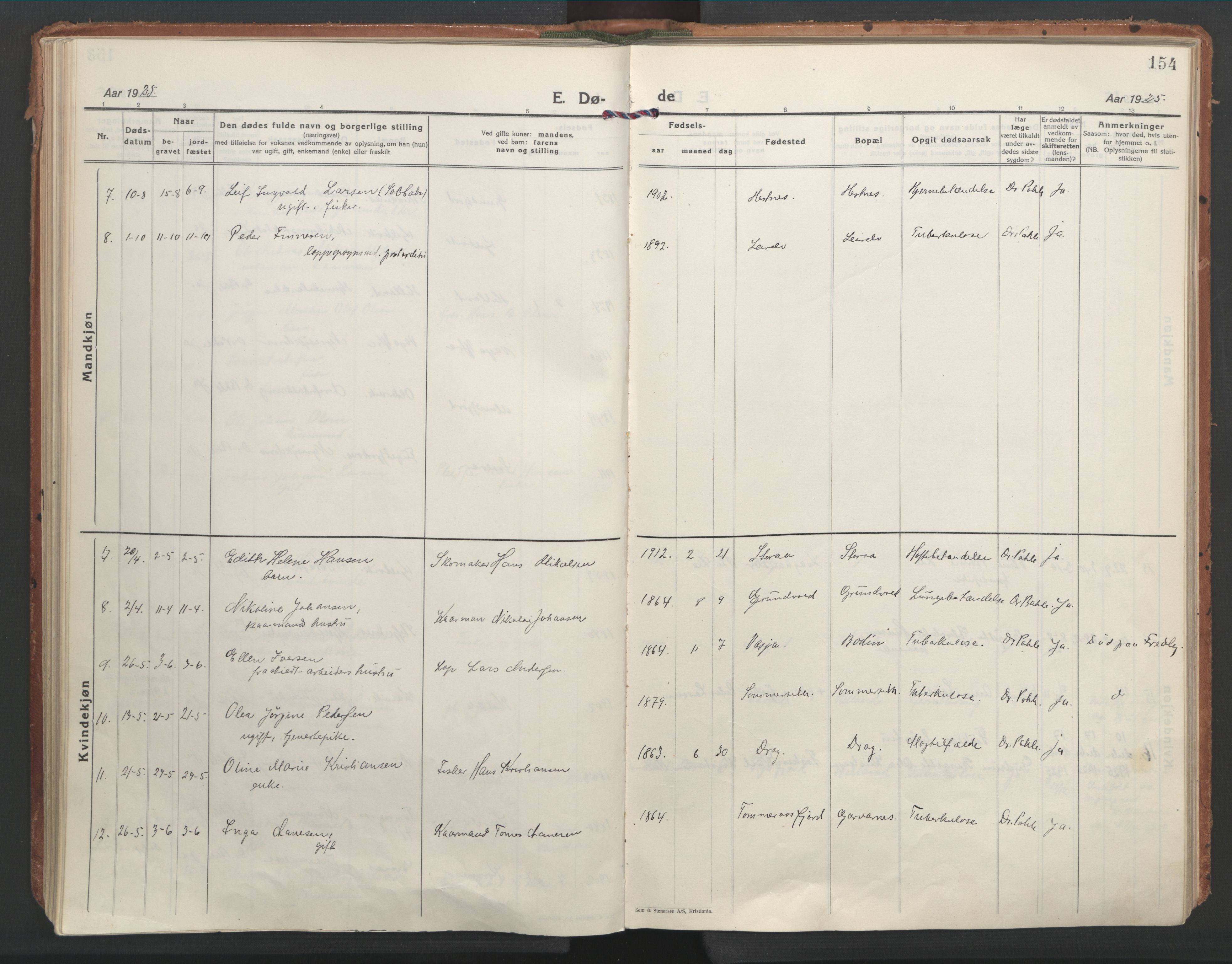 Ministerialprotokoller, klokkerbøker og fødselsregistre - Nordland, AV/SAT-A-1459/861/L0873: Ministerialbok nr. 861A08, 1923-1932, s. 154