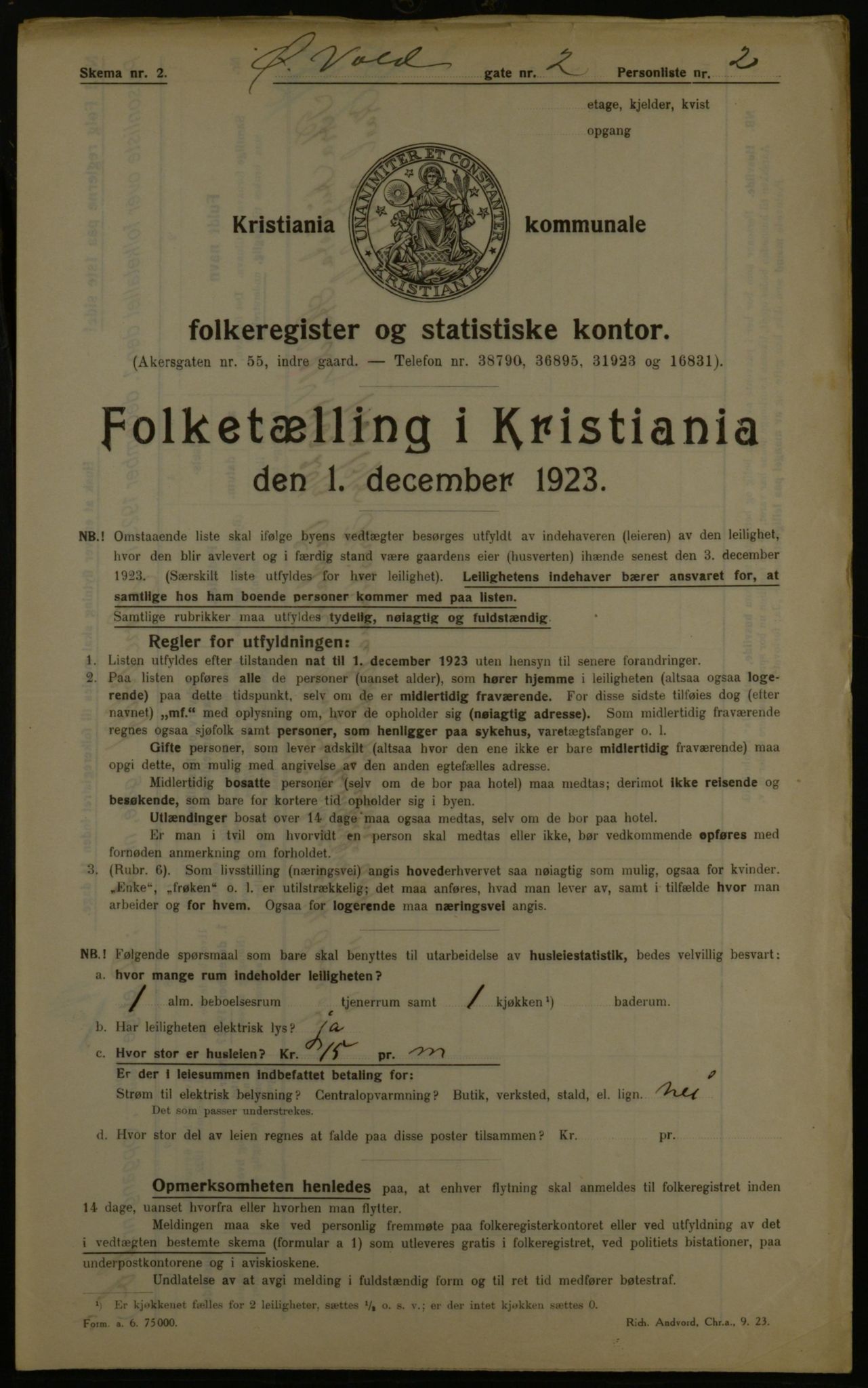 OBA, Kommunal folketelling 1.12.1923 for Kristiania, 1923, s. 143306