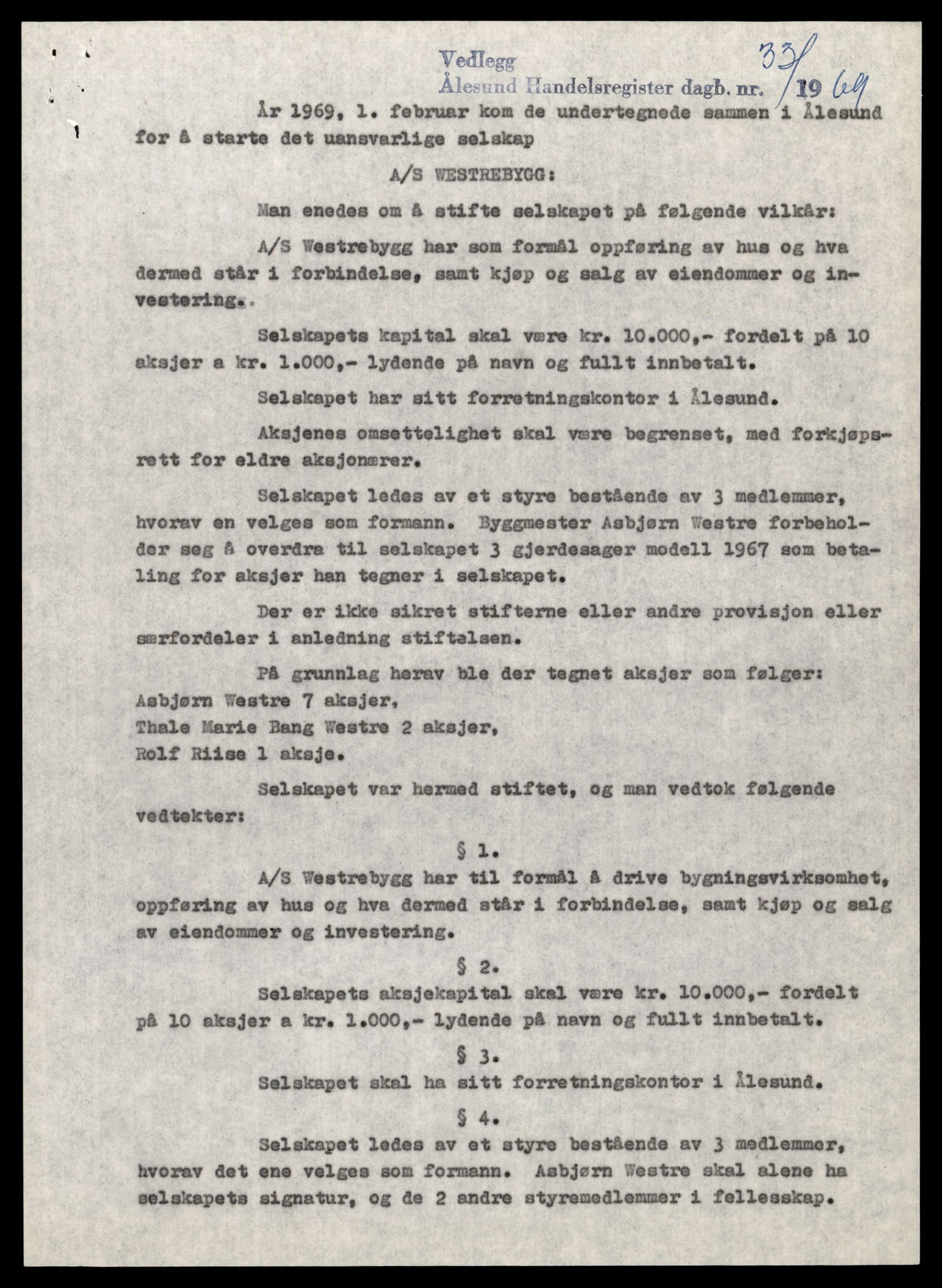 Ålesund sorenskriveri, AV/SAT-A-4383/2/J/Jd/Jde/L0077: Bilag. Aksjeselskap og andelslag Westre - Ålen, 1921-1989, s. 3