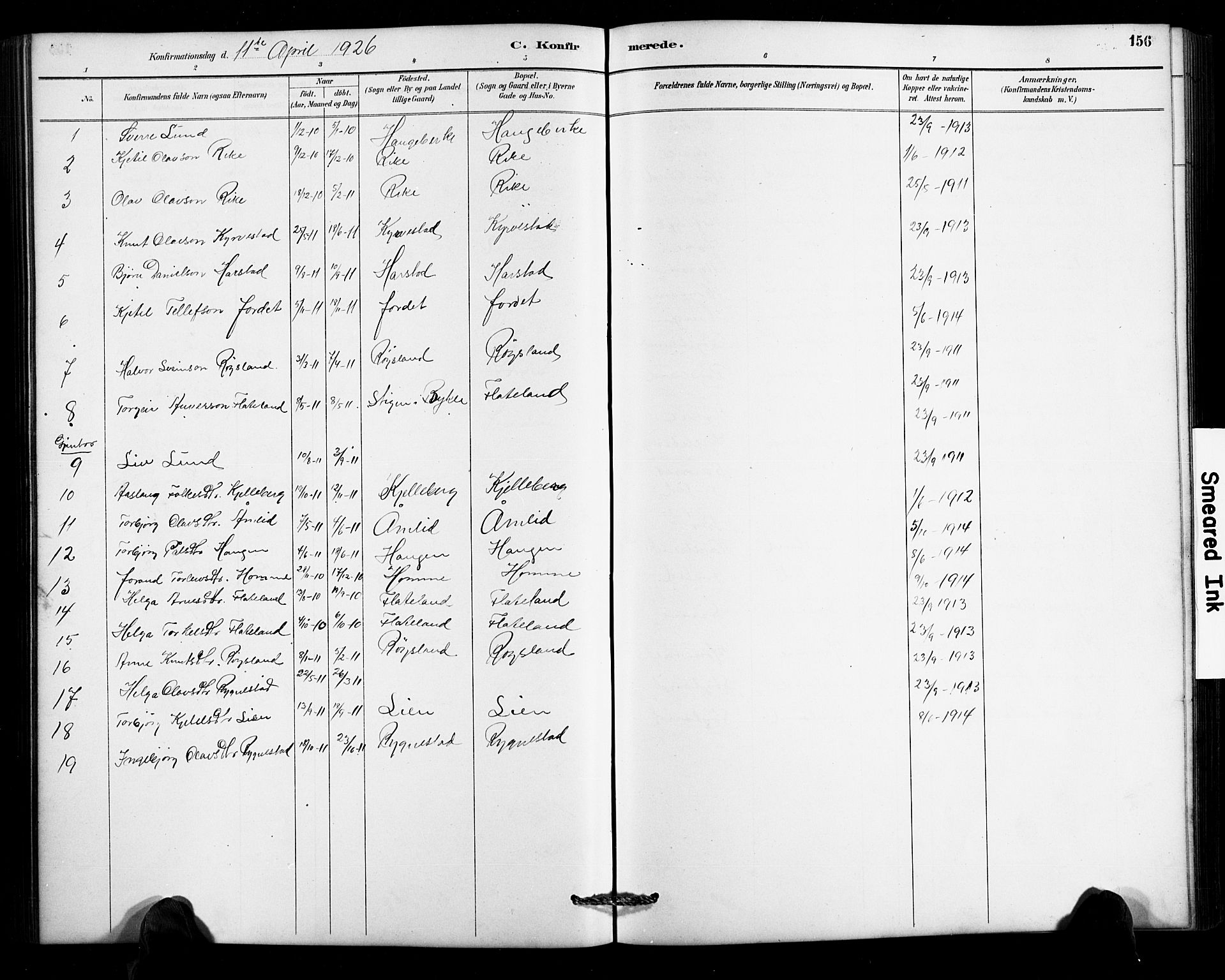 Valle sokneprestkontor, AV/SAK-1111-0044/F/Fb/Fbc/L0004: Klokkerbok nr. B 4, 1890-1928, s. 156