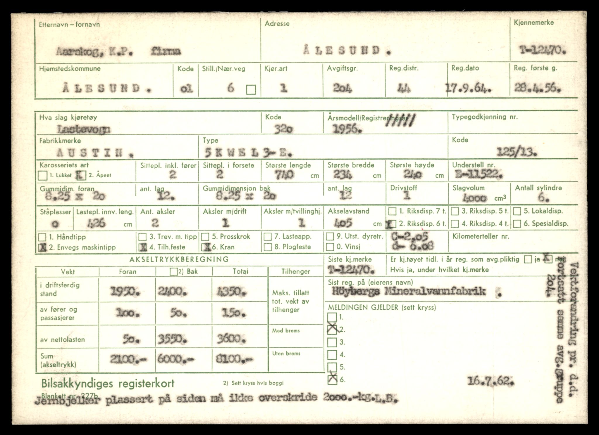 Møre og Romsdal vegkontor - Ålesund trafikkstasjon, AV/SAT-A-4099/F/Fe/L0033: Registreringskort for kjøretøy T 12151 - T 12474, 1927-1998, s. 3685
