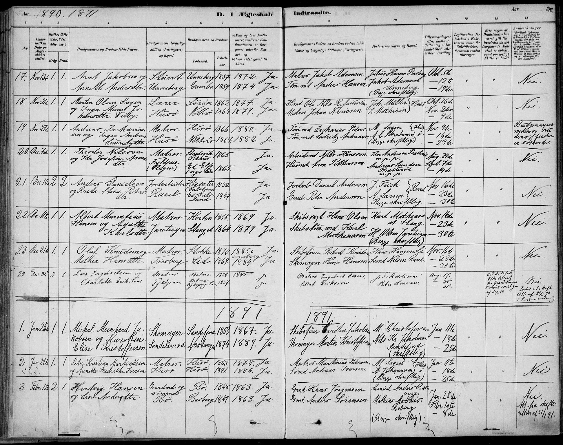 Sem kirkebøker, AV/SAKO-A-5/F/Fb/L0004: Ministerialbok nr. II 4, 1878-1891, s. 248