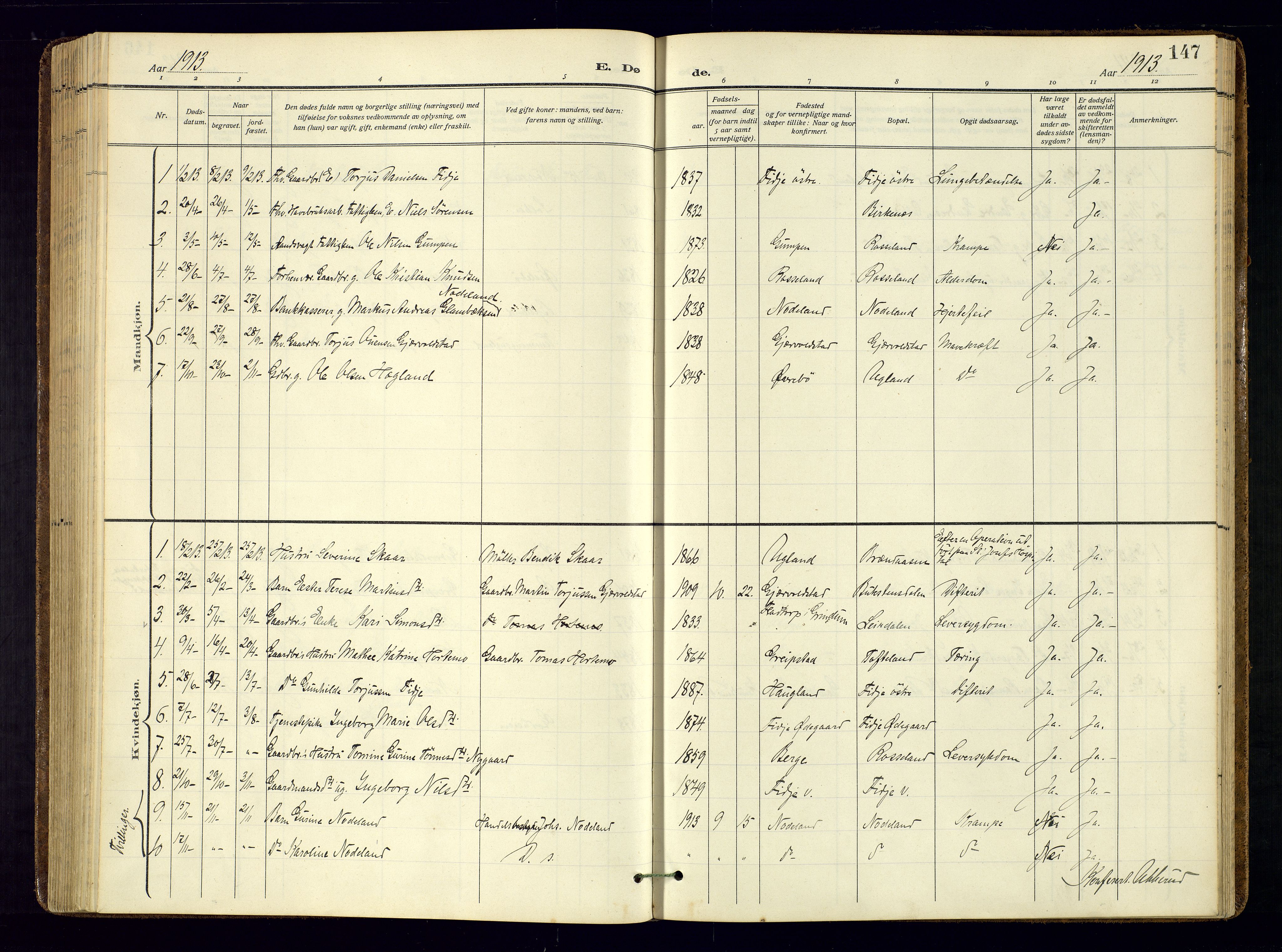 Søgne sokneprestkontor, AV/SAK-1111-0037/F/Fa/Faa/L0004: Ministerialbok nr. A 4, 1911-1945, s. 147