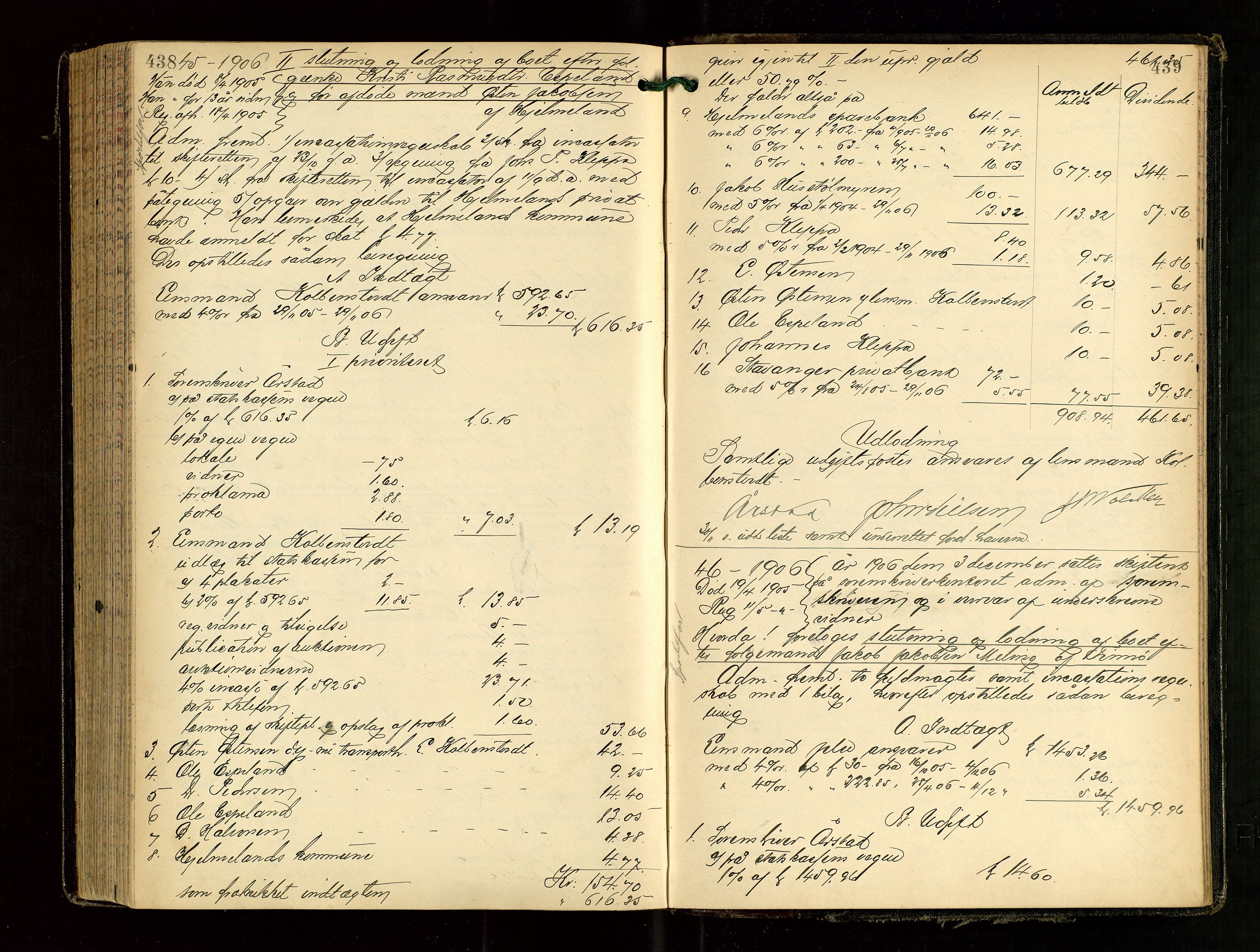Ryfylke tingrett, AV/SAST-A-100055/001/IV/IVG/L0002: Skifteutlodningsprotokoll Med register, 1903-1907, s. 438-439