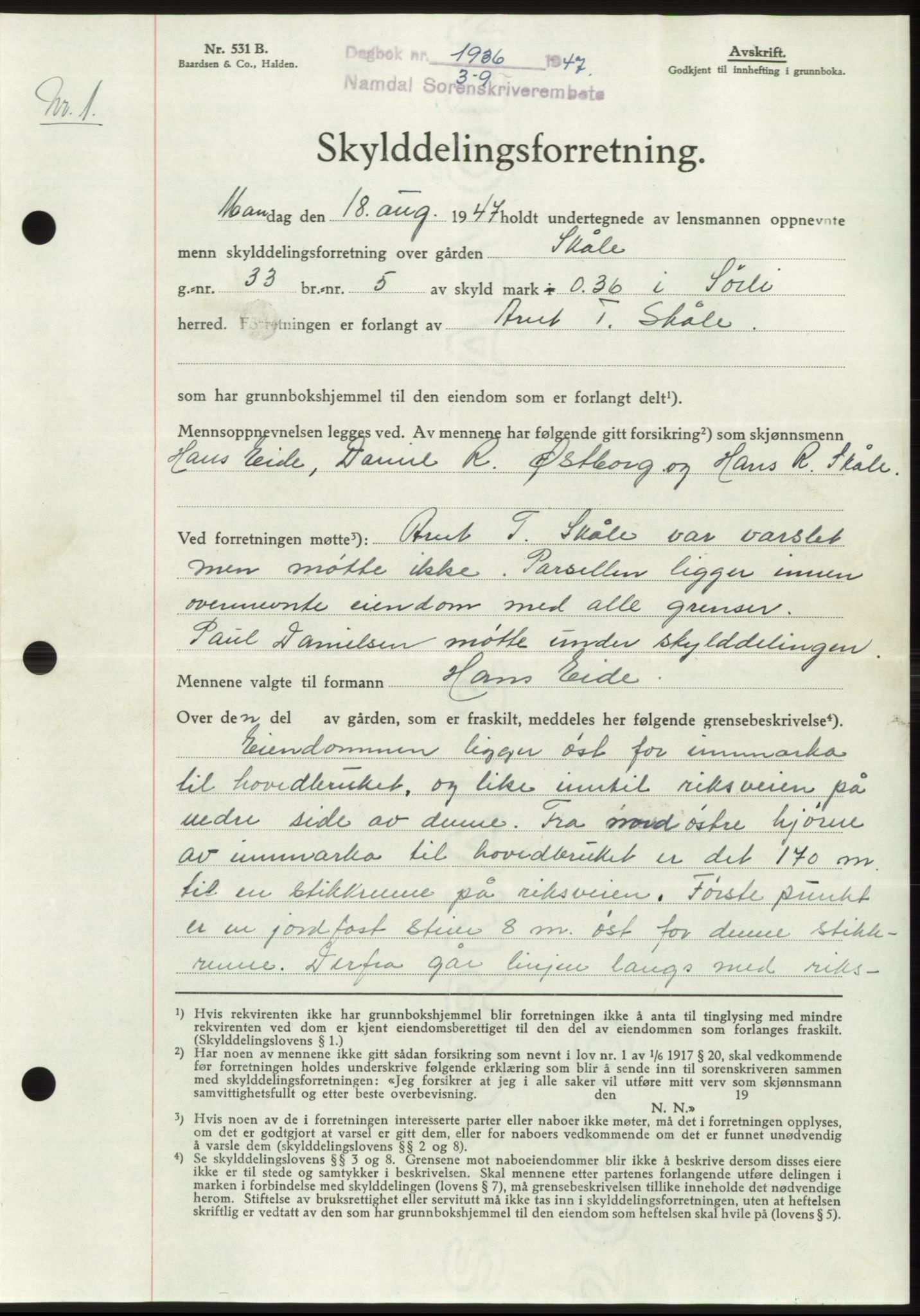 Namdal sorenskriveri, SAT/A-4133/1/2/2C: Pantebok nr. -, 1947-1947, Dagboknr: 1936/1947