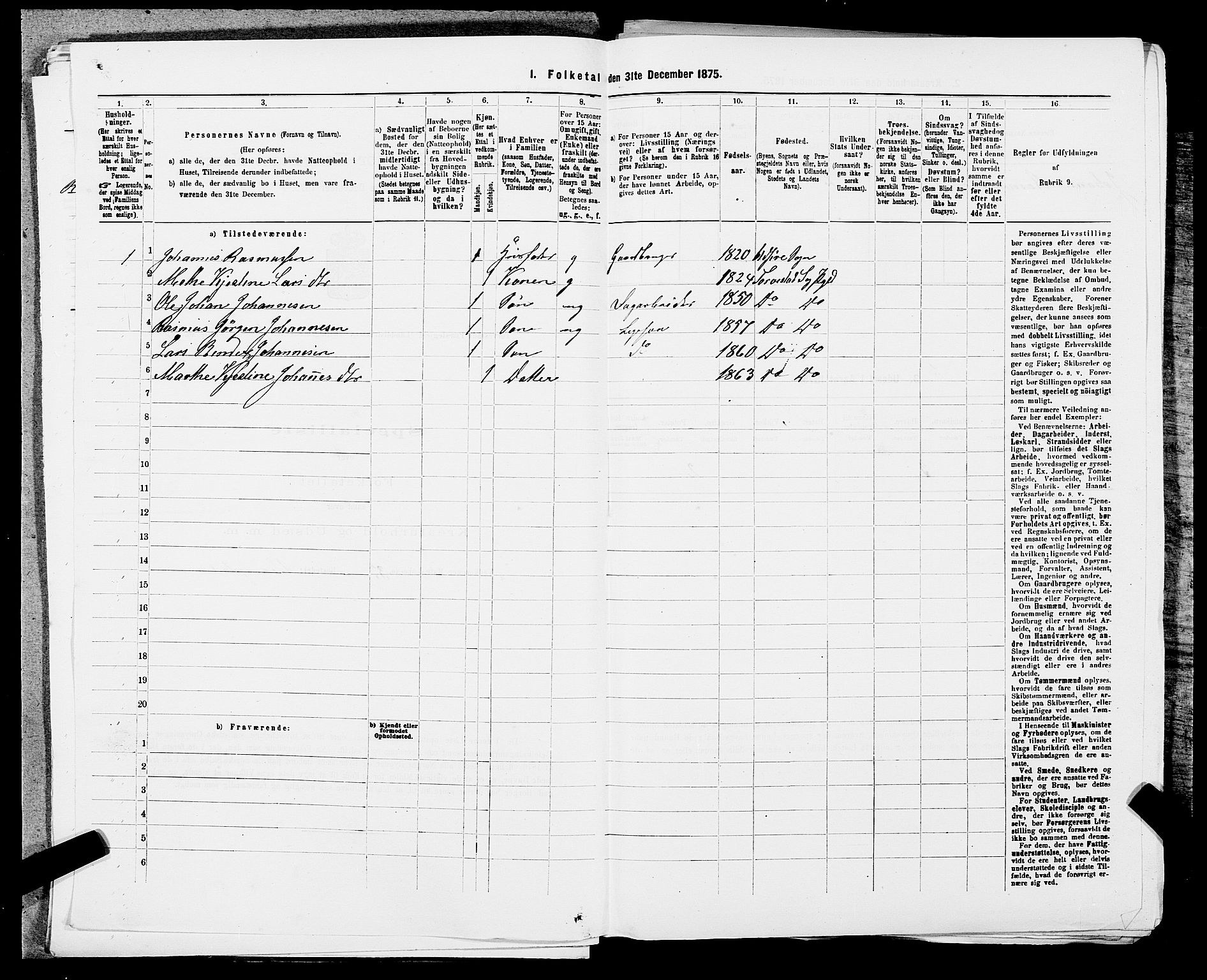 SAST, Folketelling 1875 for 1152L Torvastad prestegjeld, Torvastad sokn, Skåre sokn og Utsira sokn, 1875, s. 152