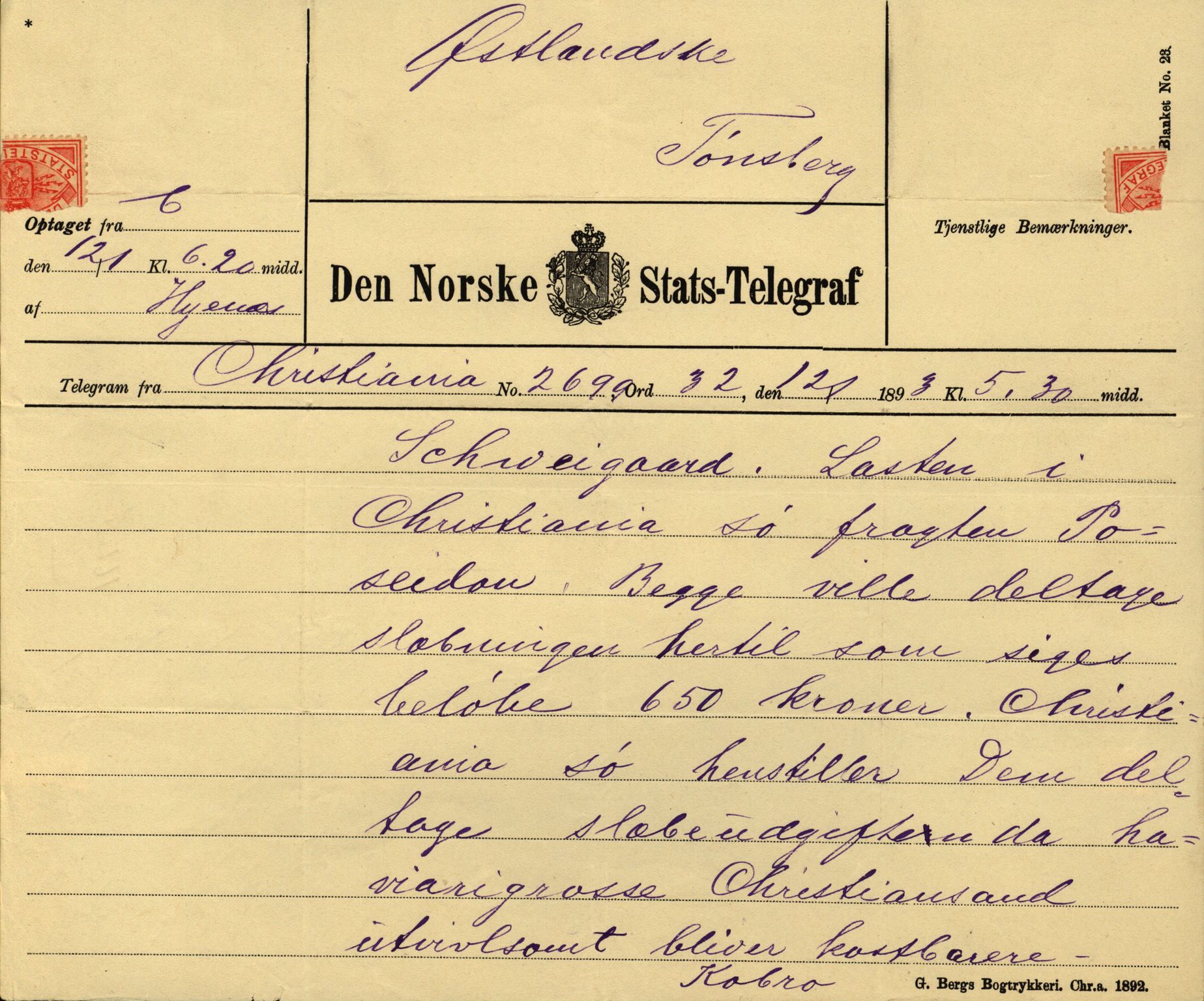 Pa 63 - Østlandske skibsassuranceforening, VEMU/A-1079/G/Ga/L0030/0003: Havaridokumenter / Rex, Salus, Schweigaard, Seladon, Titania, Tordenskjold av Trondhjem, 1893, s. 22