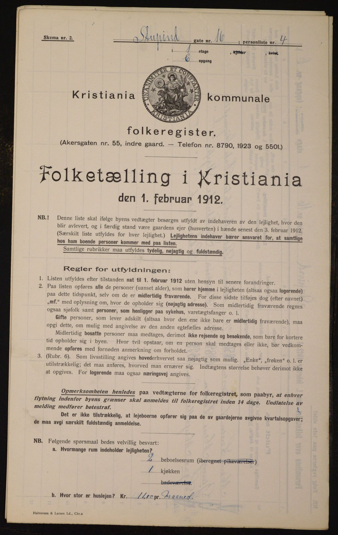 OBA, Kommunal folketelling 1.2.1912 for Kristiania, 1912, s. 104607