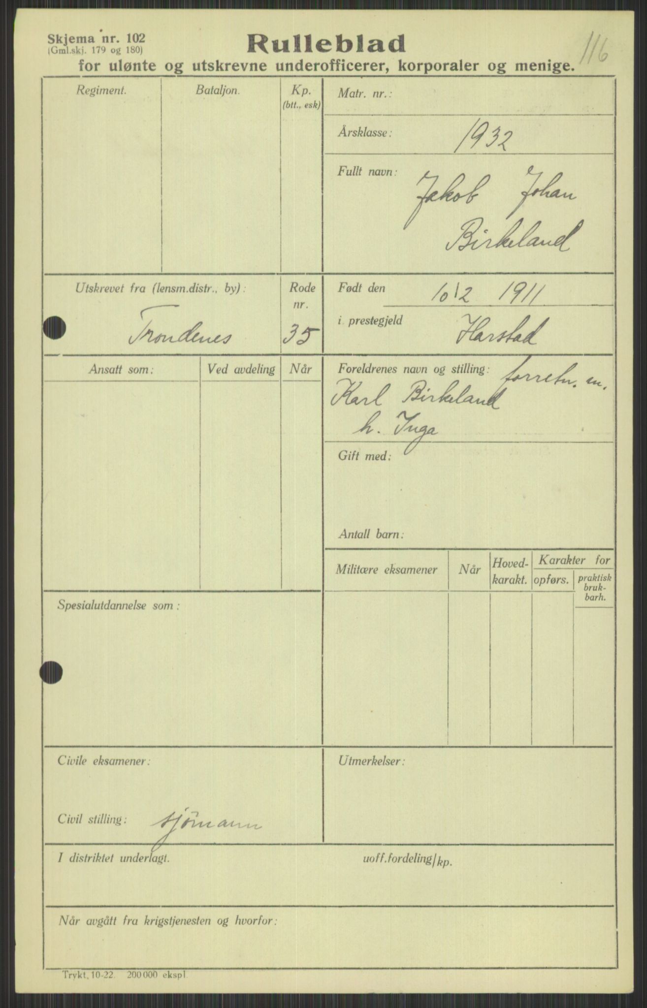 Forsvaret, Troms infanteriregiment nr. 16, AV/RA-RAFA-3146/P/Pa/L0016: Rulleblad for regimentets menige mannskaper, årsklasse 1932, 1932, s. 127