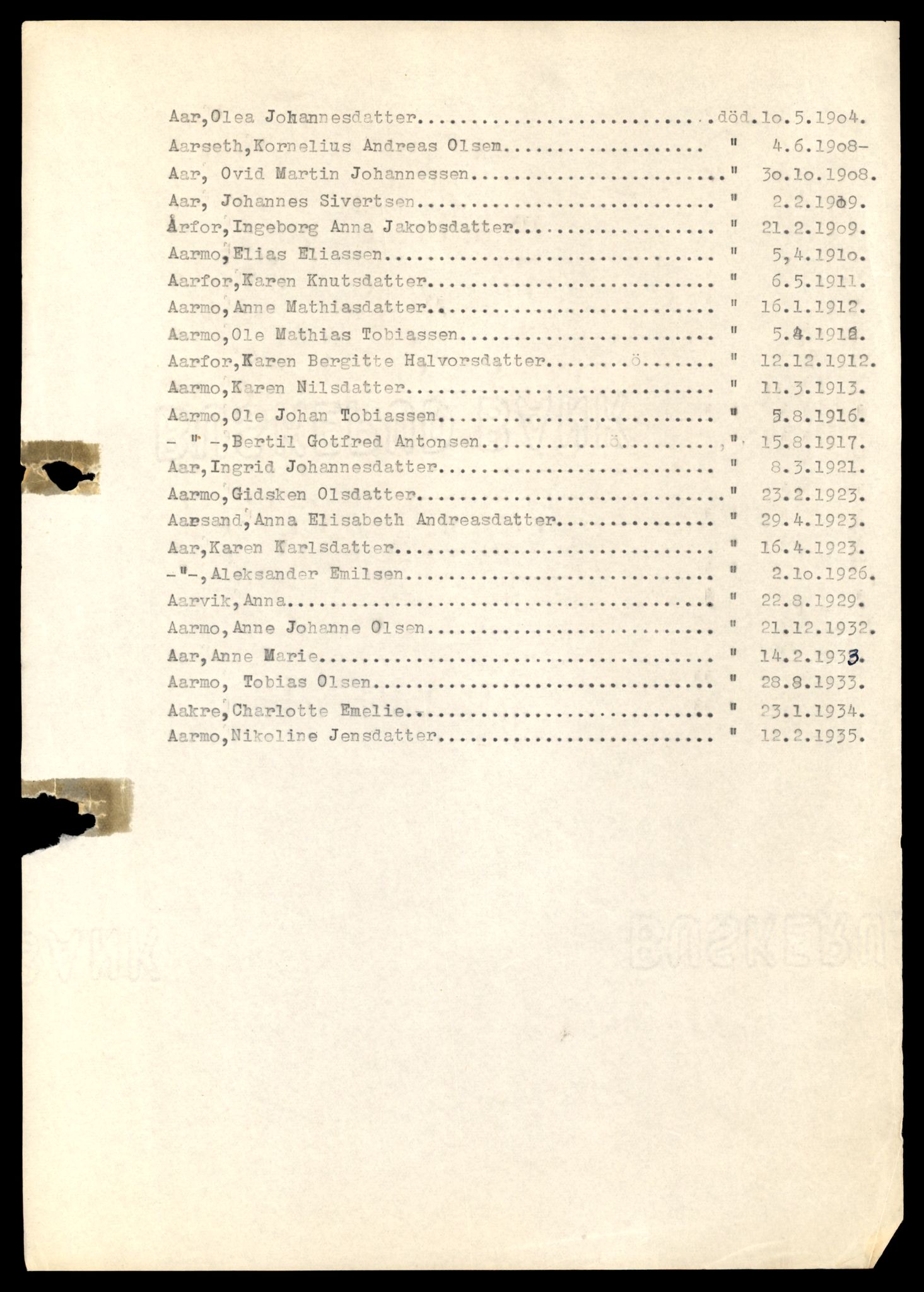 Nærøy lensmannskontor, SAT/A-6264/Ga/L0006: Mappe, Dødsfallsregister M - AA, 1904-1991, s. 54