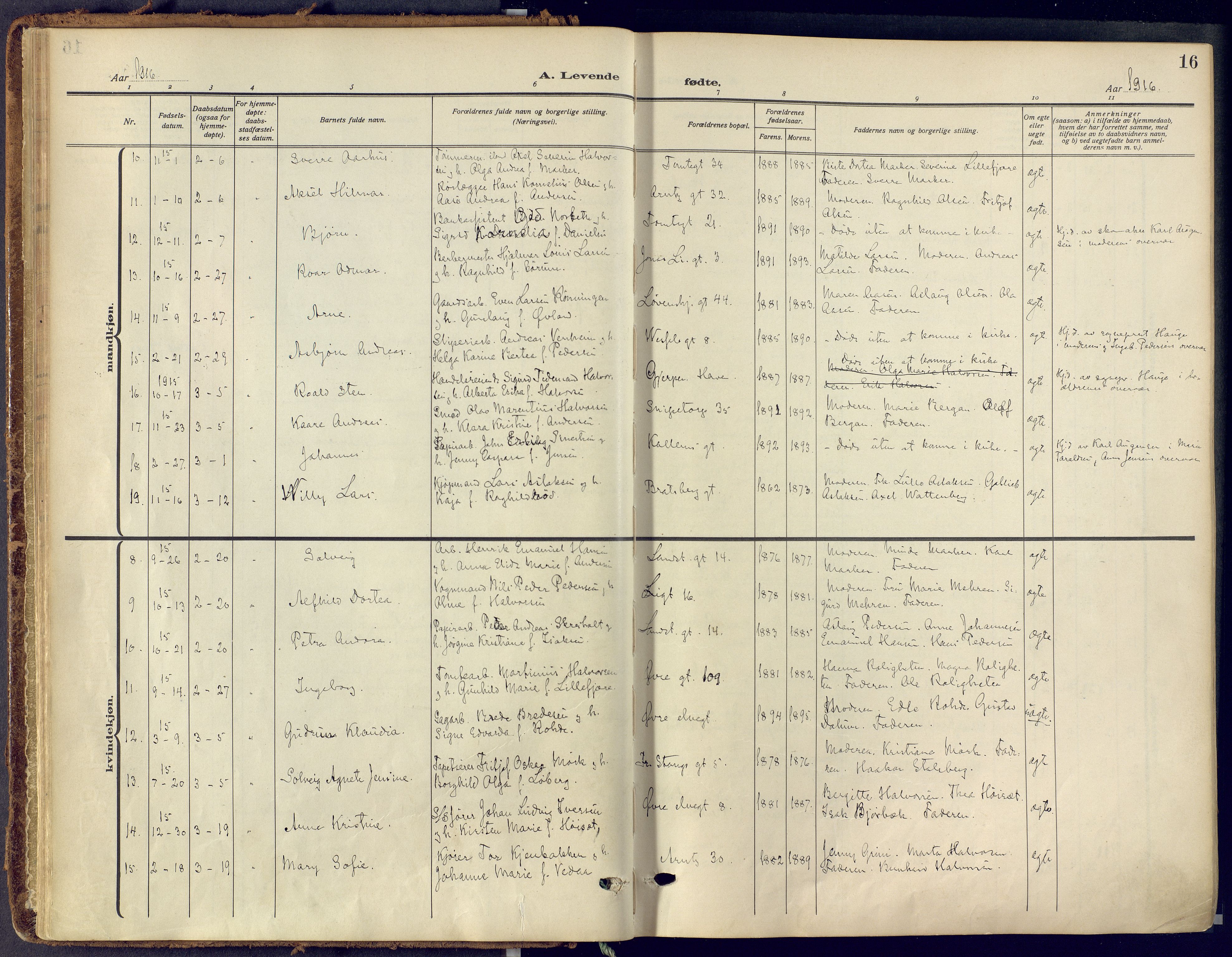 Skien kirkebøker, SAKO/A-302/F/Fa/L0013: Ministerialbok nr. 13, 1915-1921, s. 16