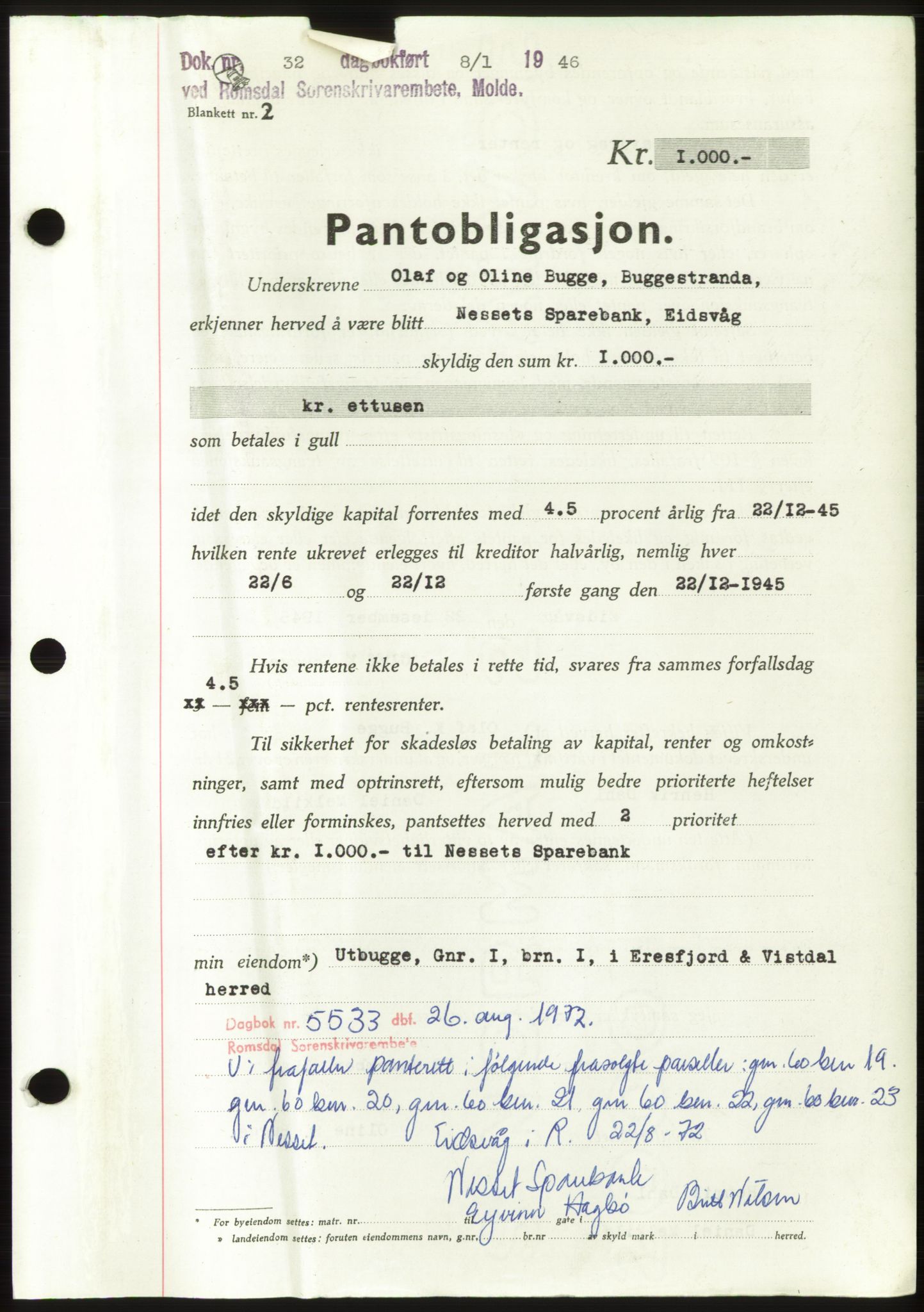Romsdal sorenskriveri, SAT/A-4149/1/2/2C: Pantebok nr. B3, 1946-1948, Dagboknr: 32/1946