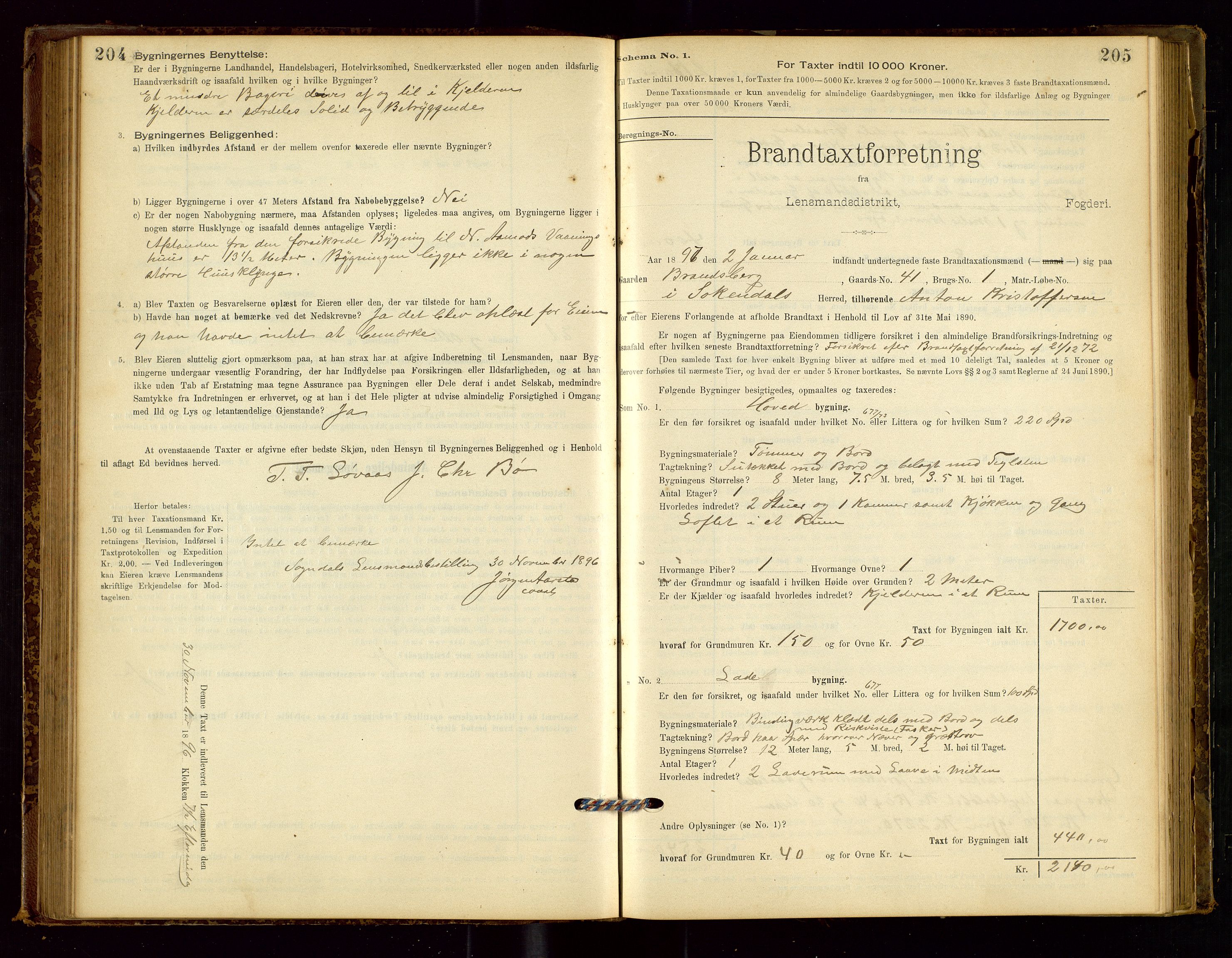 Sokndal lensmannskontor, AV/SAST-A-100417/Gob/L0001: "Brandtaxt-Protokol", 1895-1902, s. 204-205