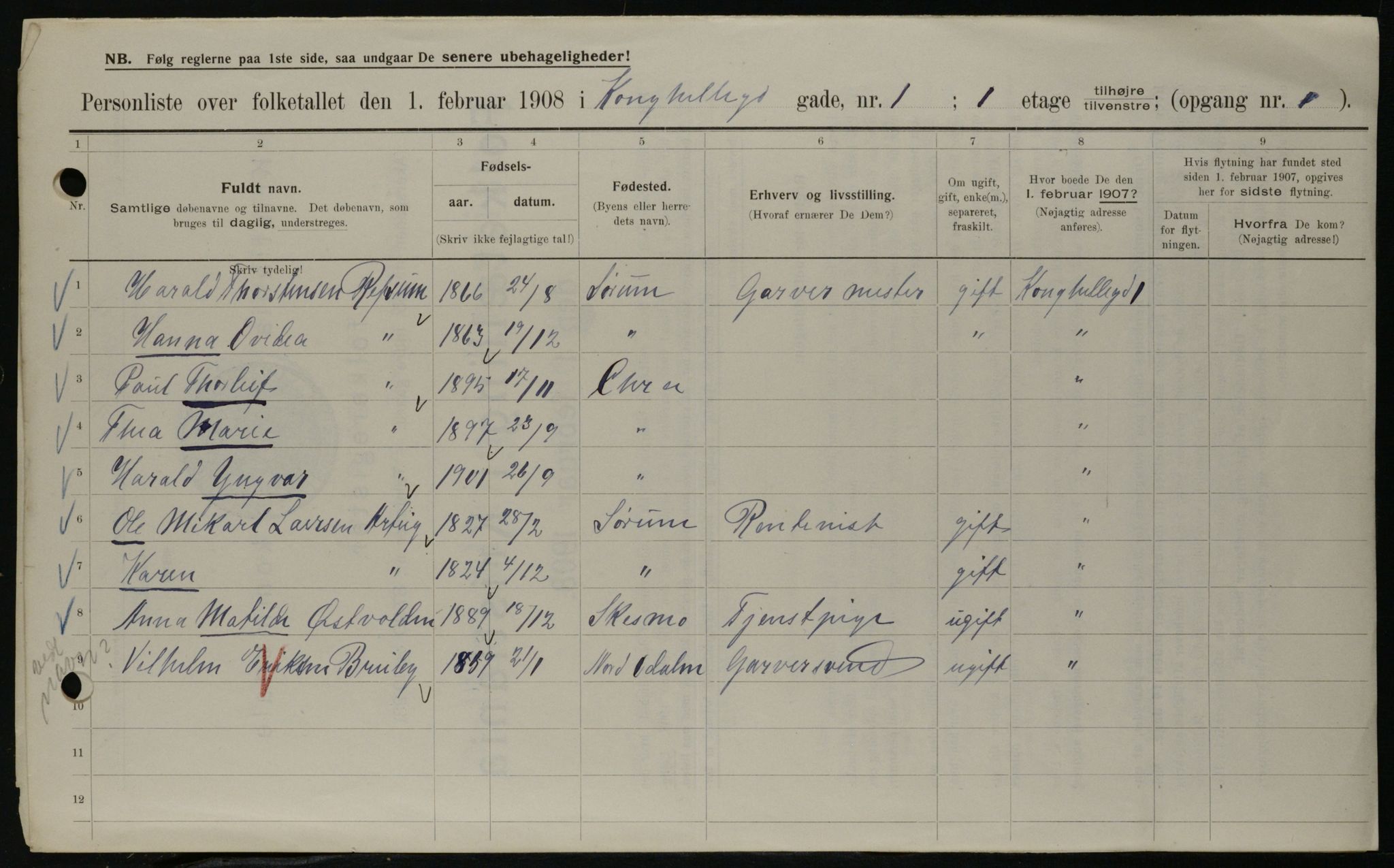 OBA, Kommunal folketelling 1.2.1908 for Kristiania kjøpstad, 1908, s. 47128