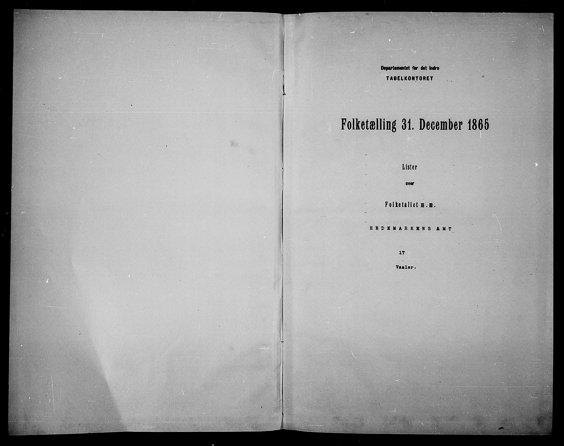RA, Folketelling 1865 for 0426P Våler prestegjeld, 1865, s. 3