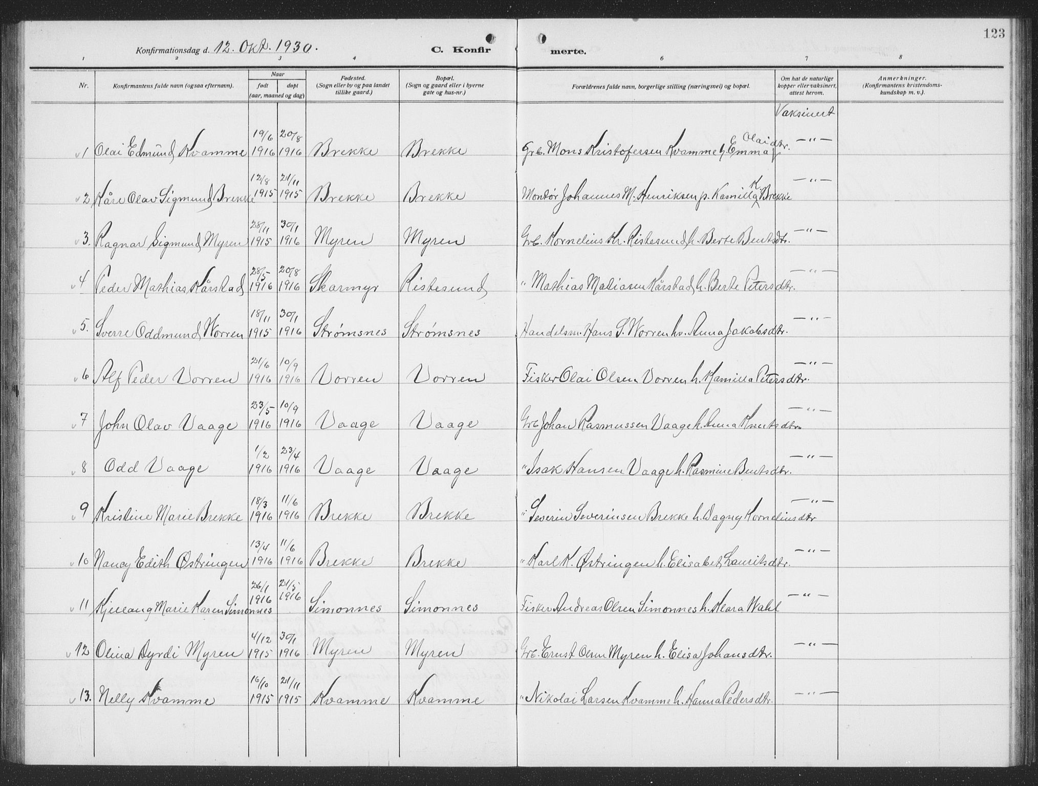 Ministerialprotokoller, klokkerbøker og fødselsregistre - Møre og Romsdal, SAT/A-1454/503/L0051: Klokkerbok nr. 503C06, 1923-1938, s. 123