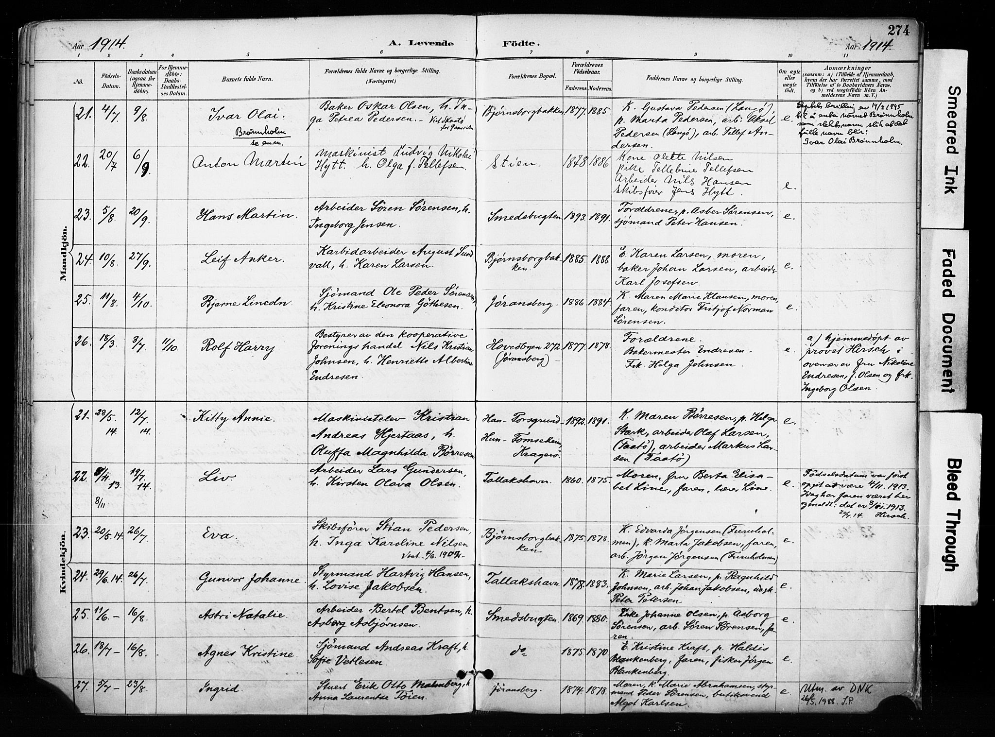 Kragerø kirkebøker, AV/SAKO-A-278/F/Fa/L0013: Ministerialbok nr. 13, 1887-1915, s. 274