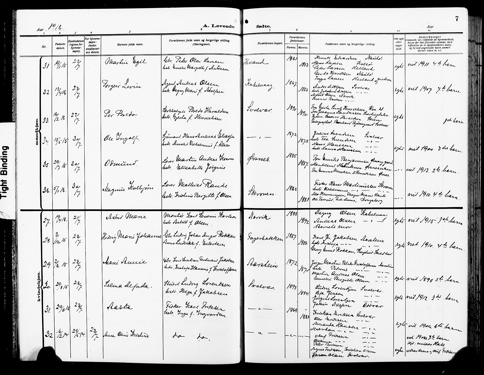 Ministerialprotokoller, klokkerbøker og fødselsregistre - Nordland, AV/SAT-A-1459/874/L1080: Klokkerbok nr. 874C09, 1915-1925, s. 7