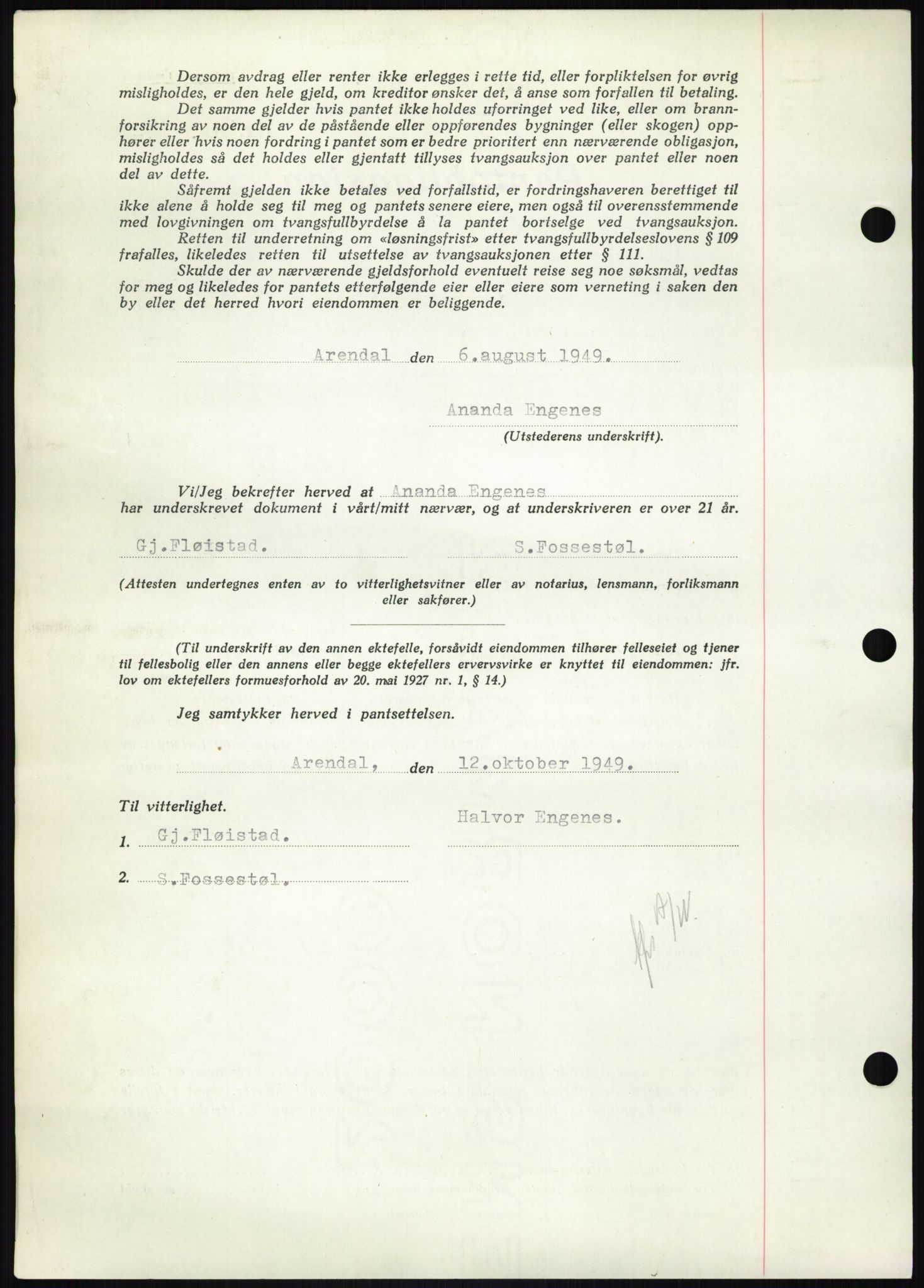 Nedenes sorenskriveri, AV/SAK-1221-0006/G/Gb/Gbb/L0007: Pantebok nr. B7, 1949-1950, Dagboknr: 2129/1949