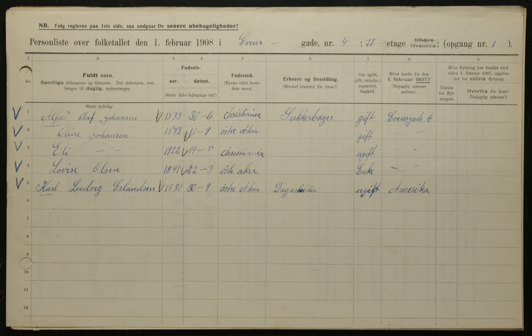 OBA, Kommunal folketelling 1.2.1908 for Kristiania kjøpstad, 1908, s. 20840