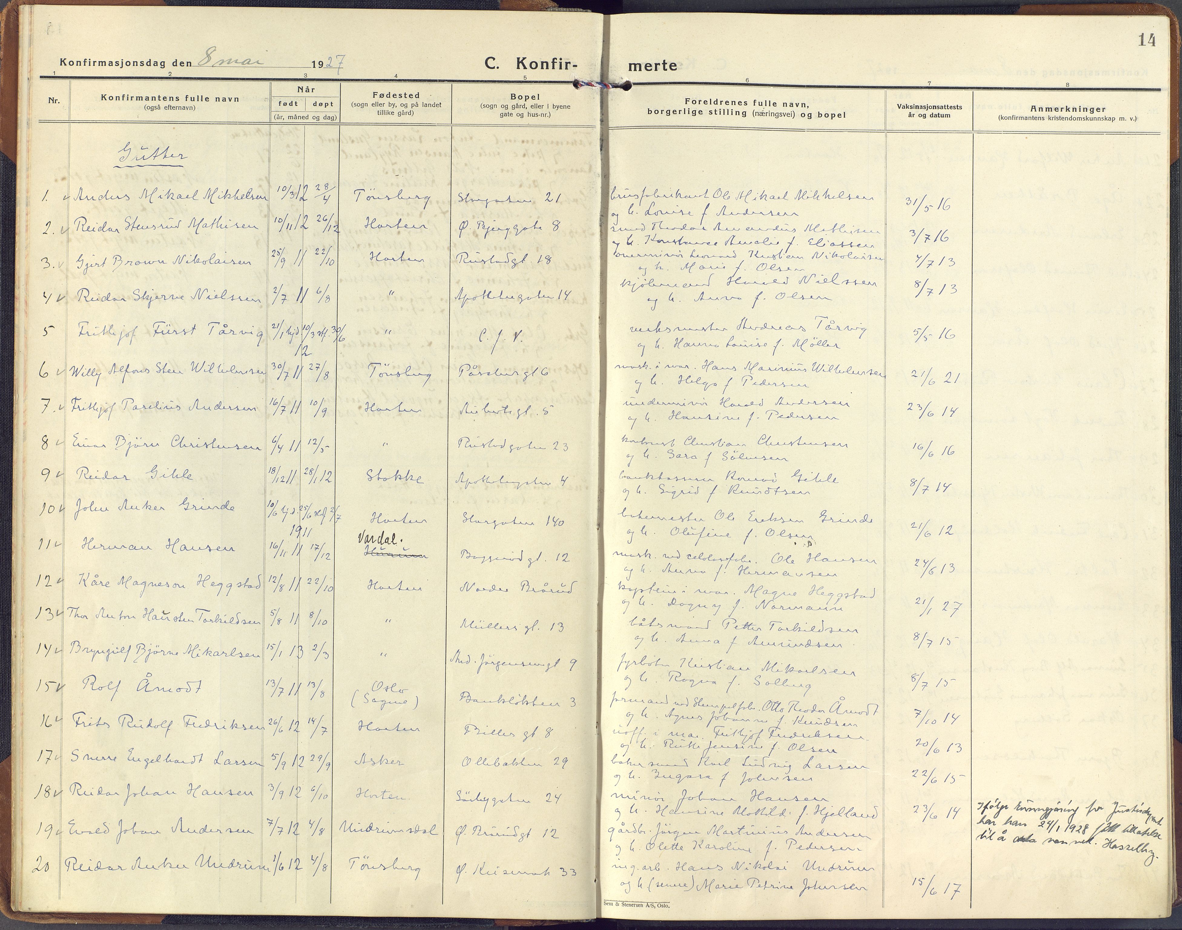 Horten kirkebøker, SAKO/A-348/F/Fa/L0011: Ministerialbok nr. 11, 1926-1937, s. 14