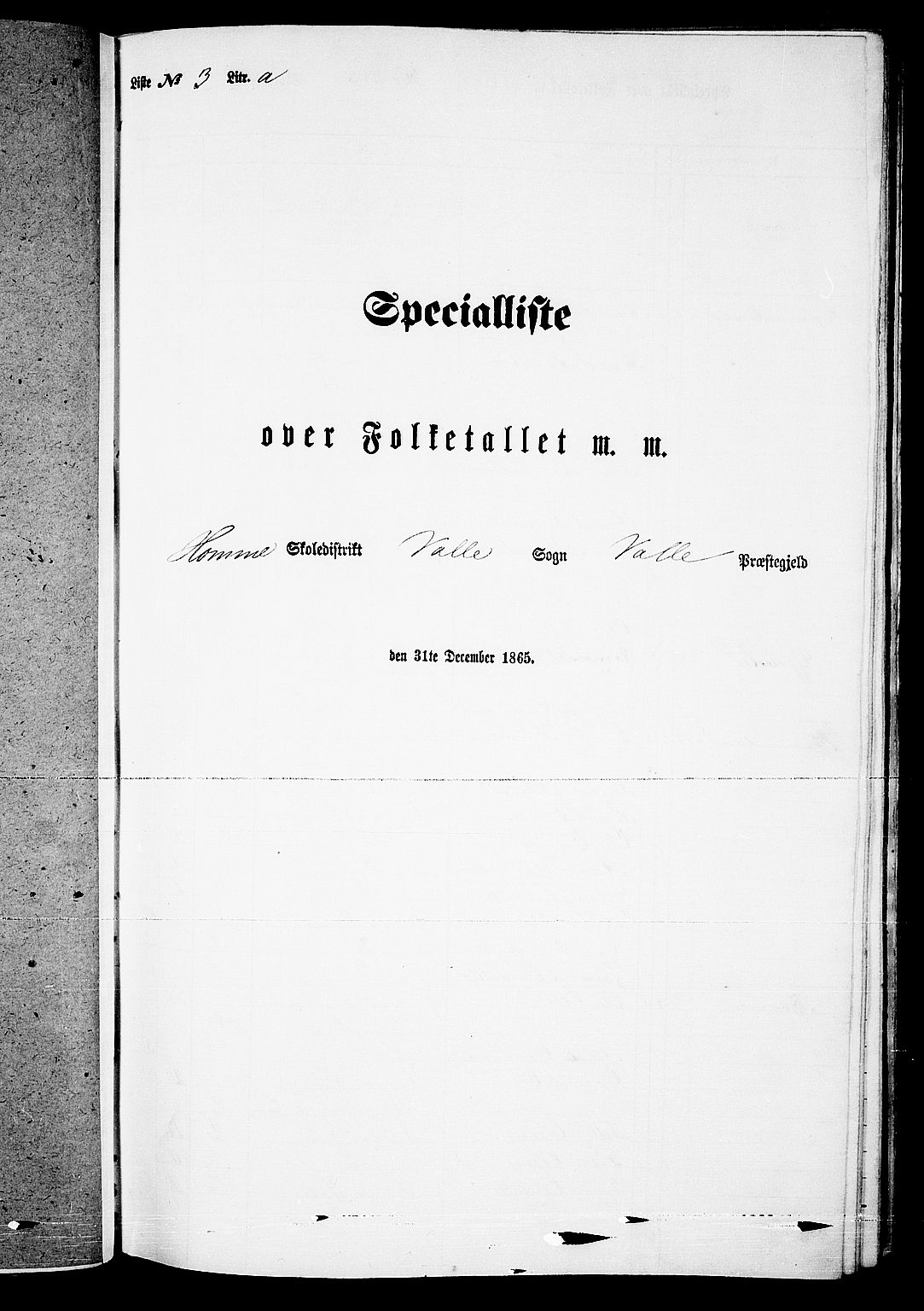 RA, Folketelling 1865 for 0940P Valle prestegjeld, 1865, s. 47