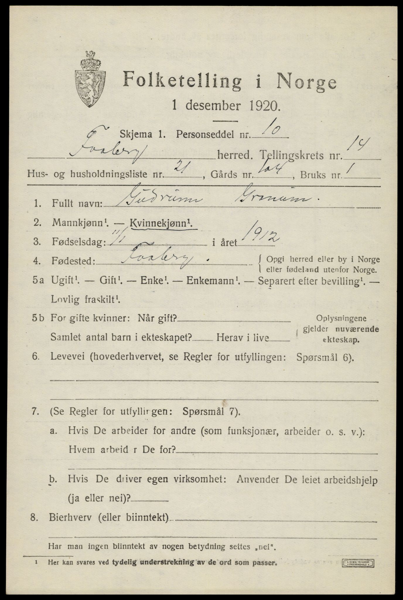 SAH, Folketelling 1920 for 0524 Fåberg herred, 1920, s. 15002