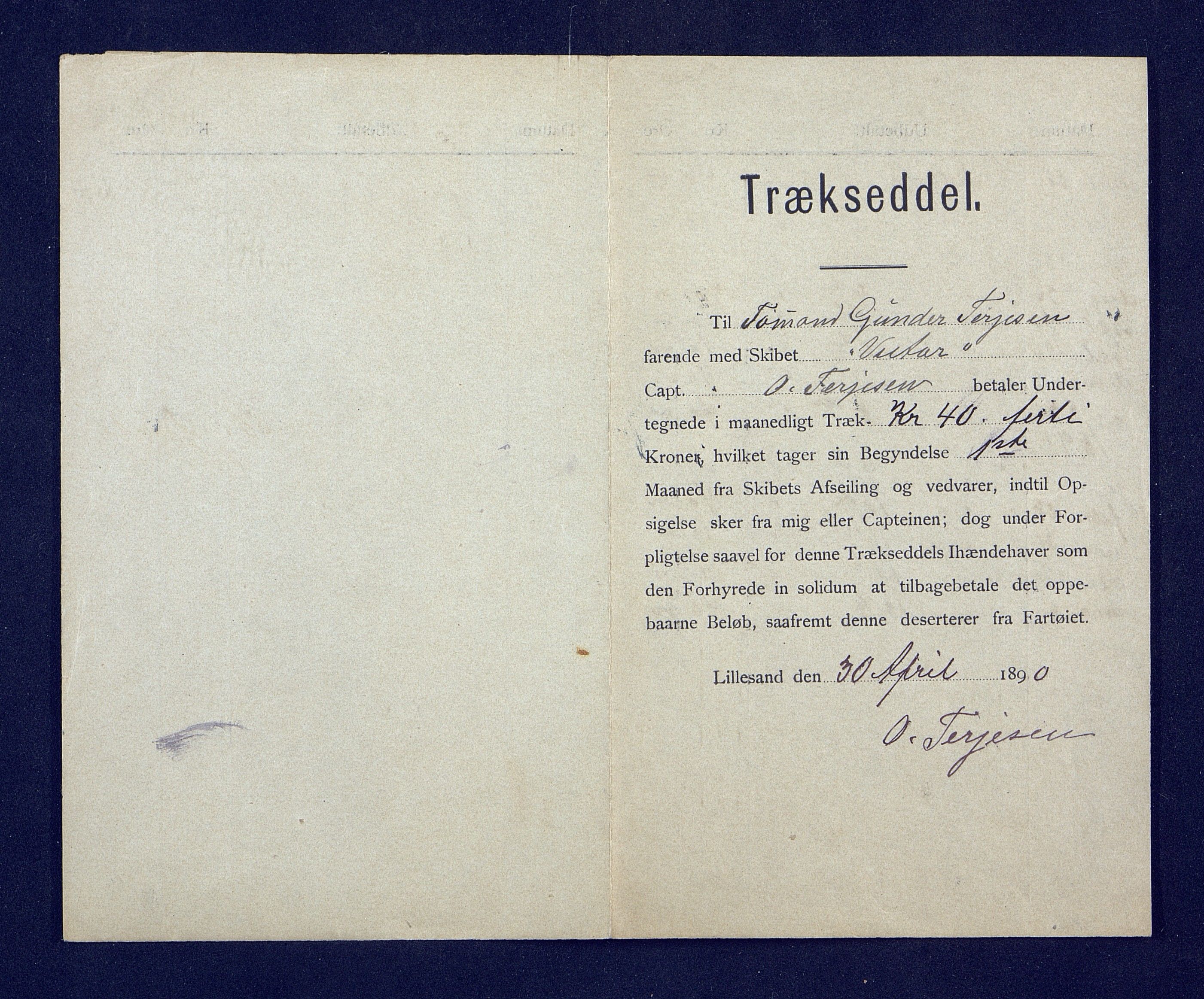 O. Terjesens rederi, AAKS/PA-2525/R/R02/L0001: Regnskapsbilag, 1884-1898