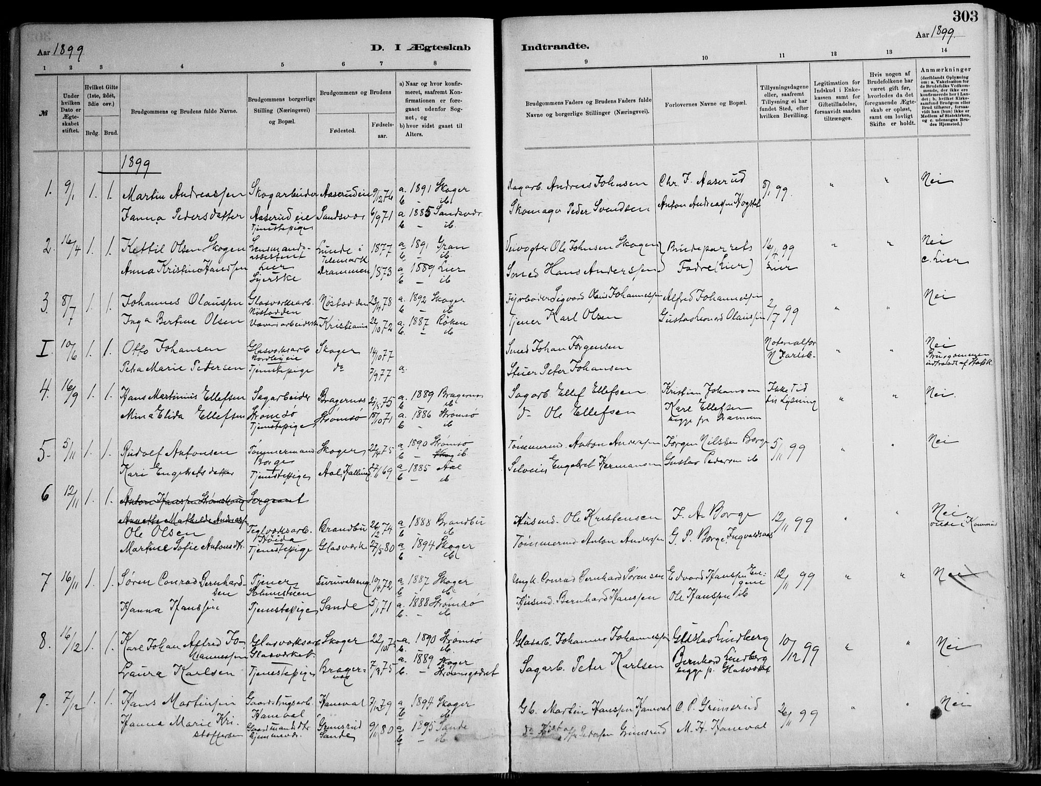 Skoger kirkebøker, AV/SAKO-A-59/F/Fa/L0006: Ministerialbok nr. I 6, 1885-1910, s. 303