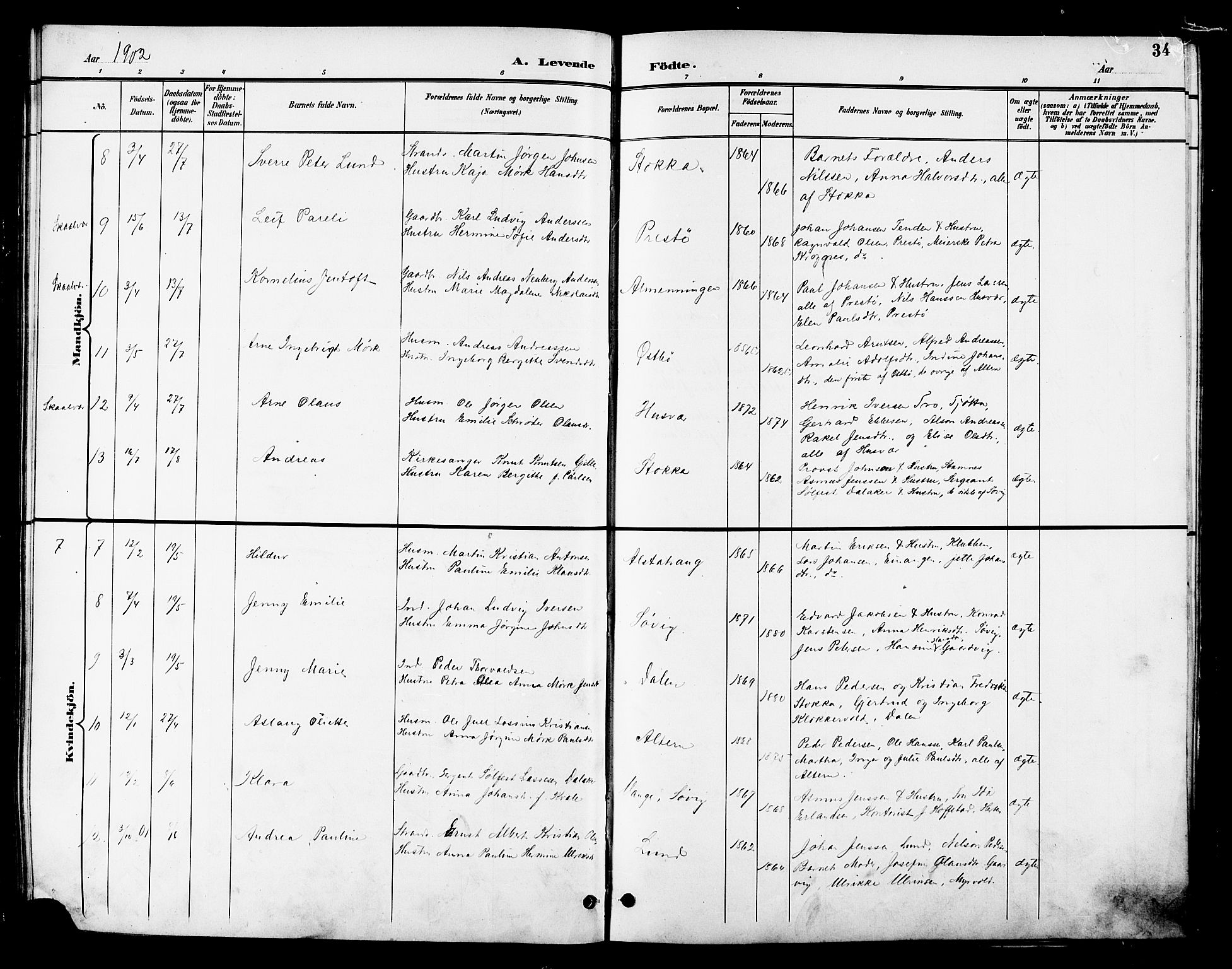 Ministerialprotokoller, klokkerbøker og fødselsregistre - Nordland, AV/SAT-A-1459/830/L0463: Klokkerbok nr. 830C05, 1895-1906, s. 34