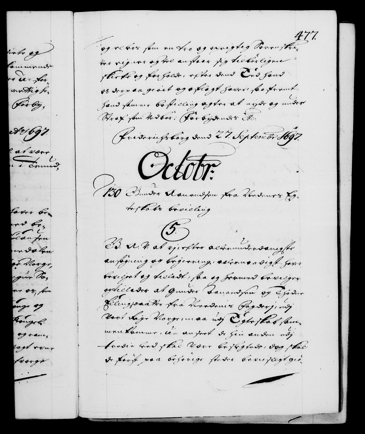 Danske Kanselli 1572-1799, AV/RA-EA-3023/F/Fc/Fca/Fcaa/L0016: Norske registre (mikrofilm), 1692-1697, s. 477a