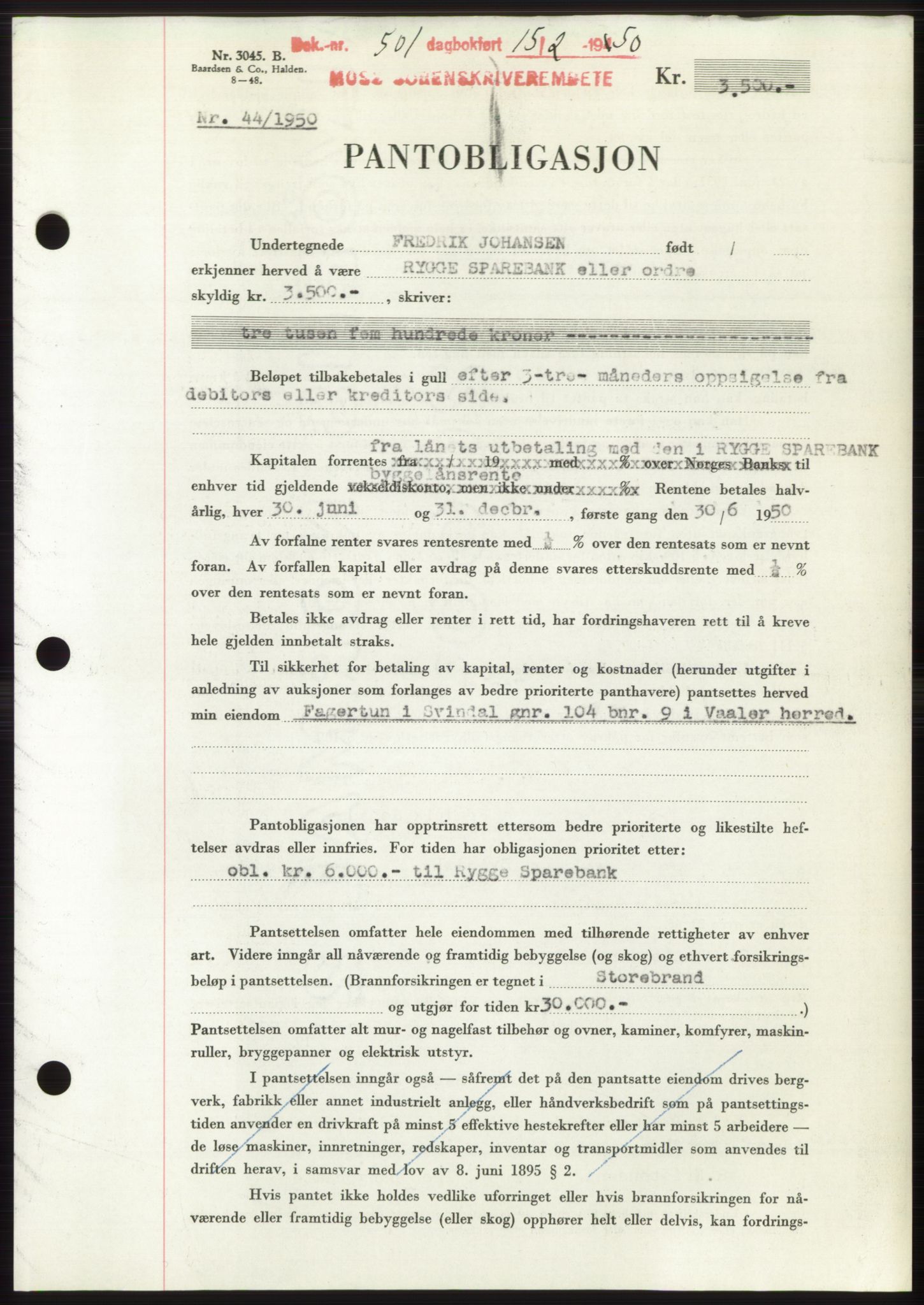 Moss sorenskriveri, SAO/A-10168: Pantebok nr. B23, 1949-1950, Dagboknr: 501/1950