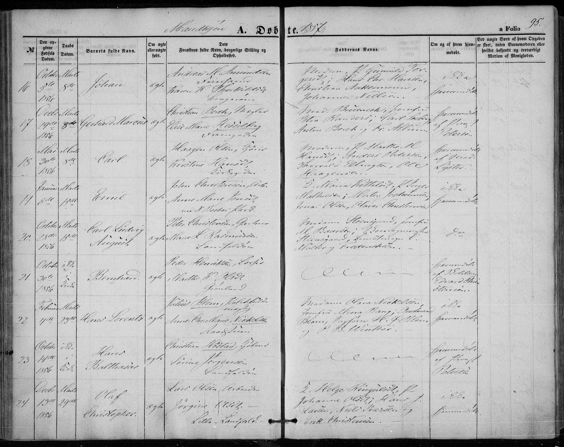 Bragernes kirkebøker, AV/SAKO-A-6/F/Fb/L0002: Ministerialbok nr. II 2, 1848-1859, s. 95