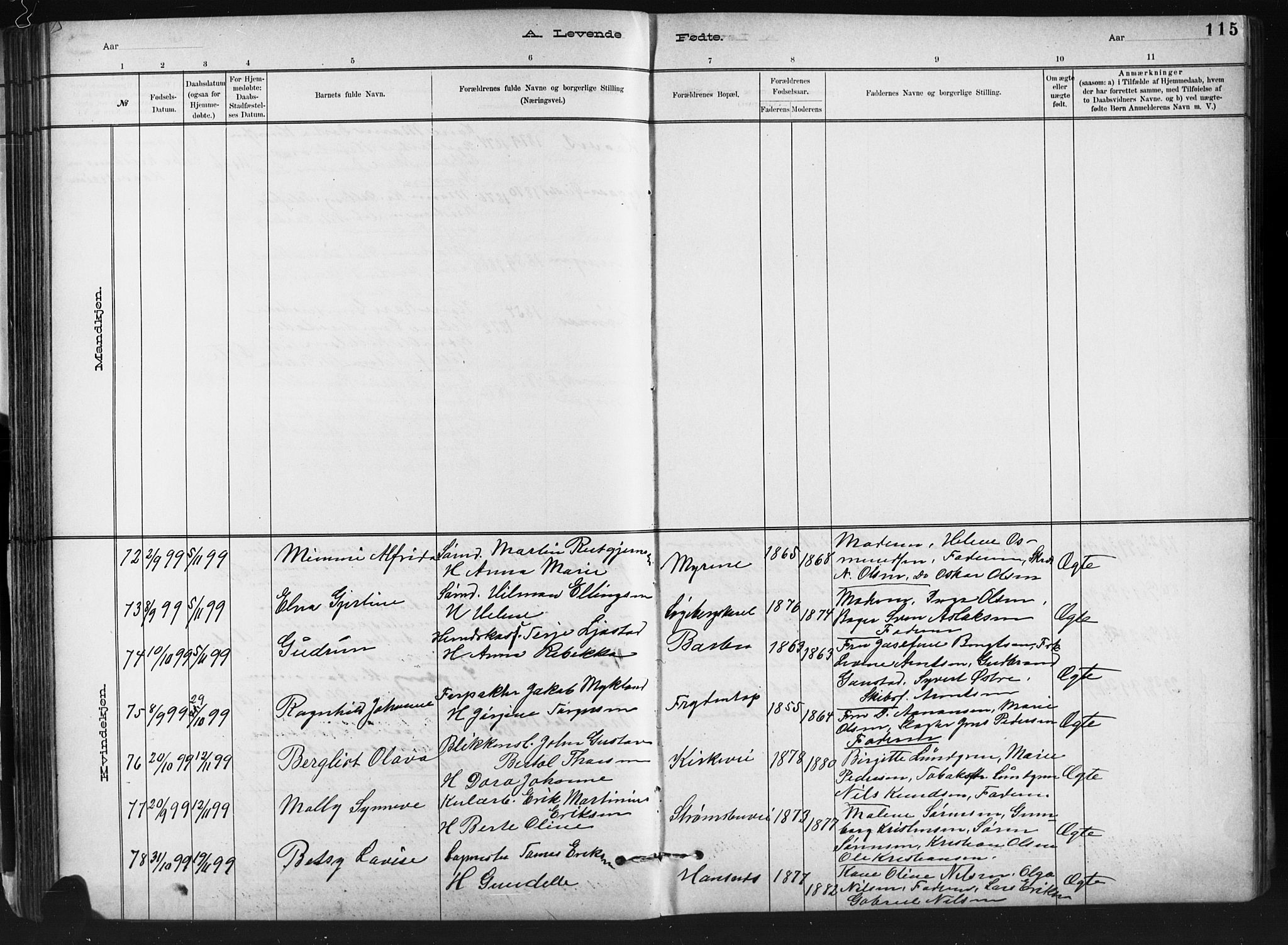 Barbu sokneprestkontor, AV/SAK-1111-0003/F/Fb/L0002: Klokkerbok nr. B 2, 1890-1922, s. 115