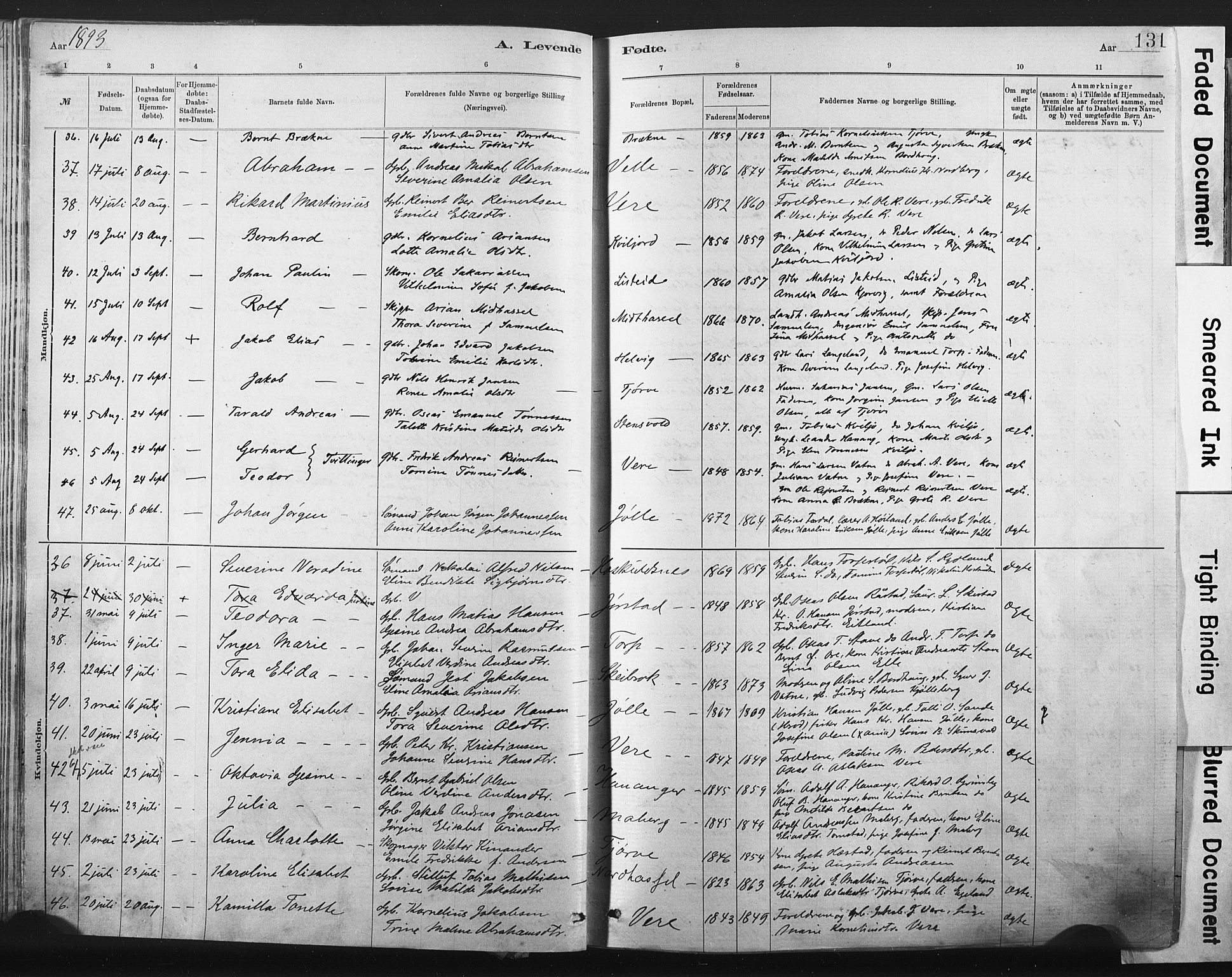 Lista sokneprestkontor, AV/SAK-1111-0027/F/Fa/L0012: Ministerialbok nr. A 12, 1879-1903, s. 131