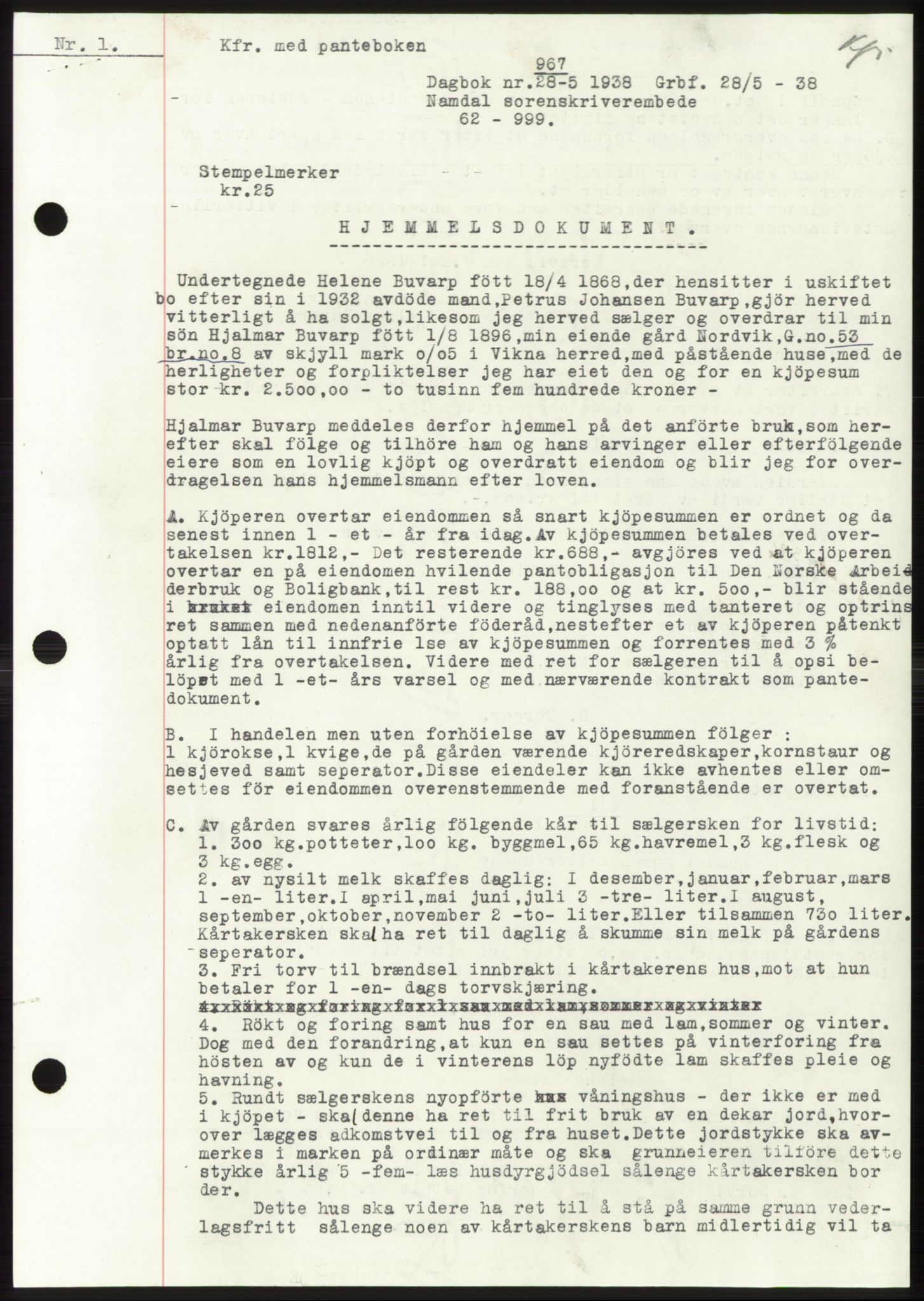 Namdal sorenskriveri, SAT/A-4133/1/2/2C: Pantebok nr. -, 1937-1939, Tingl.dato: 28.05.1938